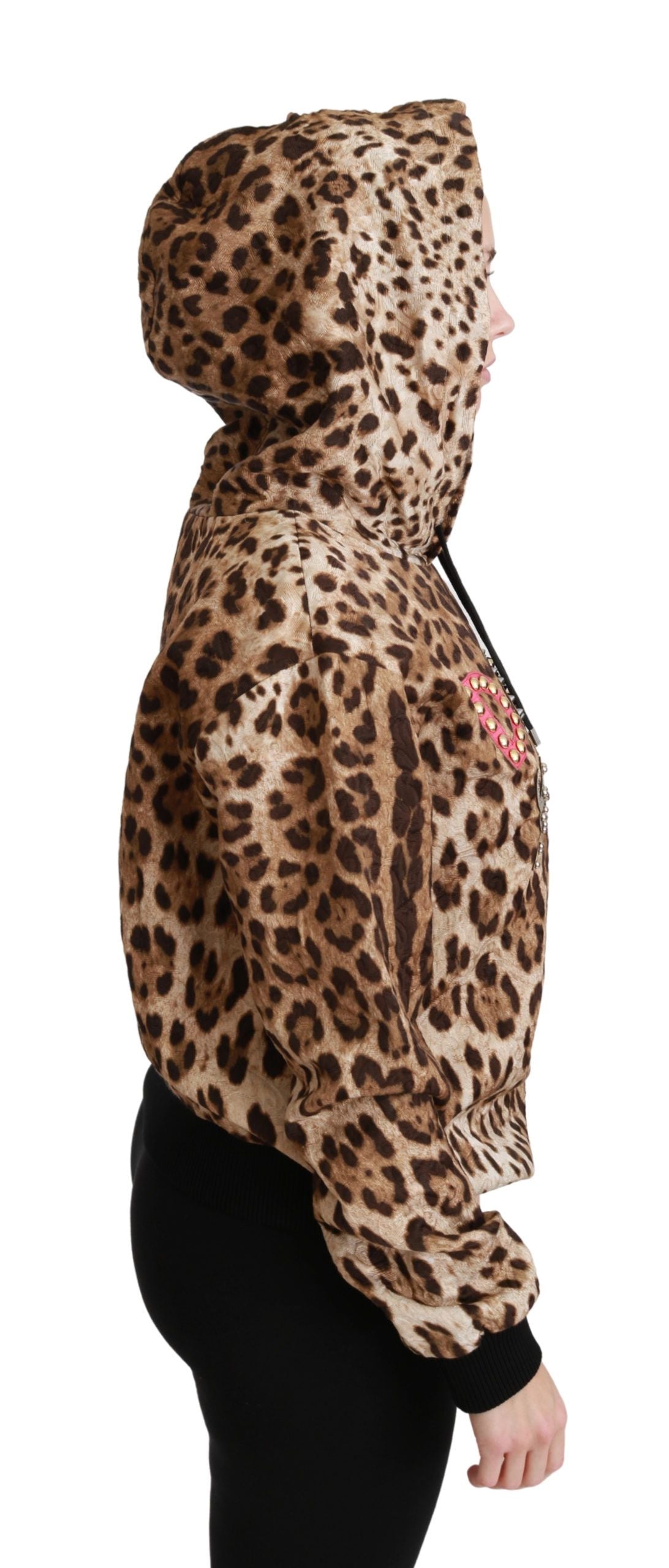 Dolce & Gabbana Brown Hooded Studded Ayers Leopard Women's Sweater