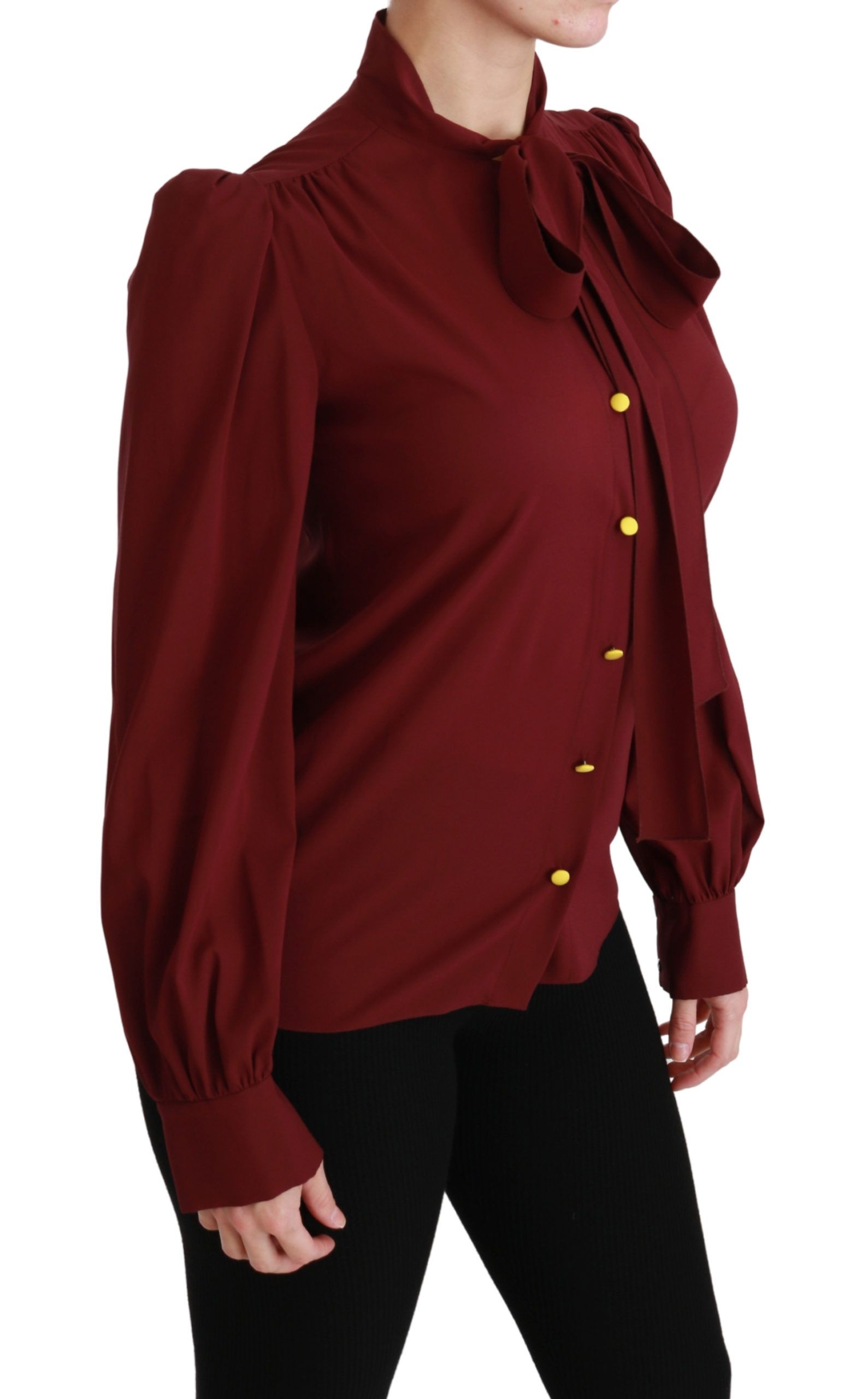 Dolce & Gabbana Maroon Long Sleeve Shirt Blouse Silk Women's Top