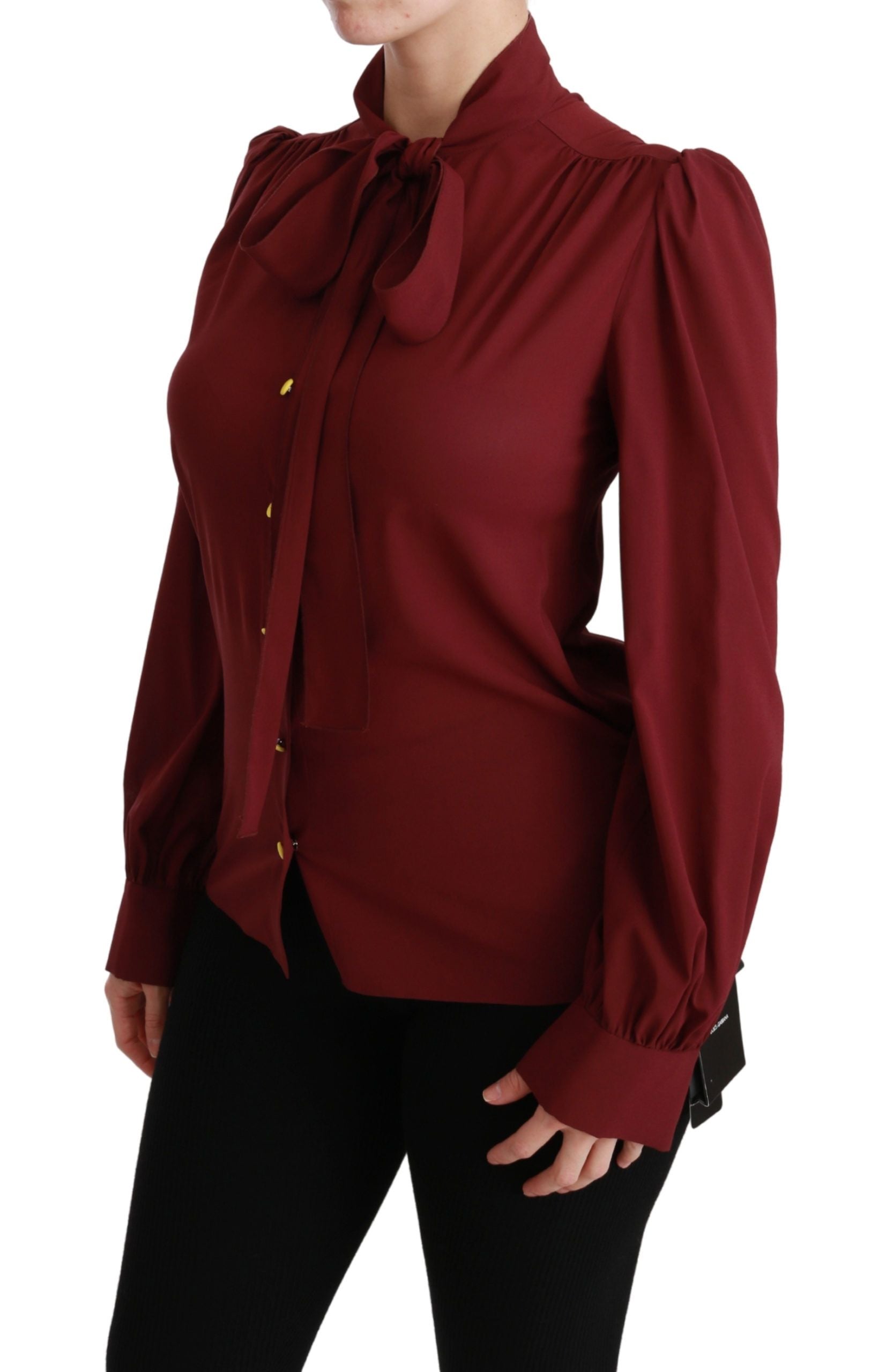 Dolce & Gabbana Maroon Long Sleeve Shirt Blouse Silk Women's Top