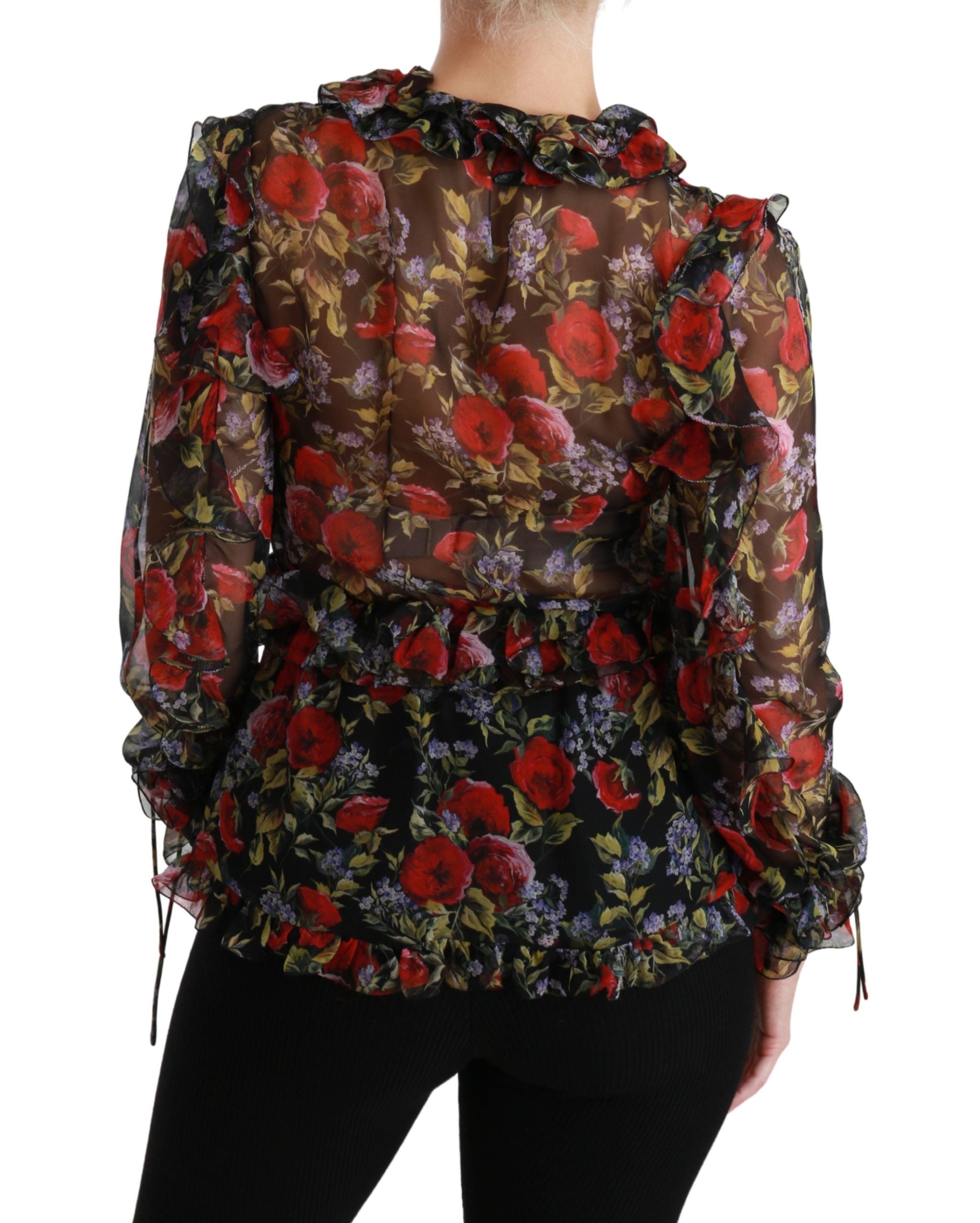 Dolce & Gabbana Black Floral Roses Blouse Silk Women's Top