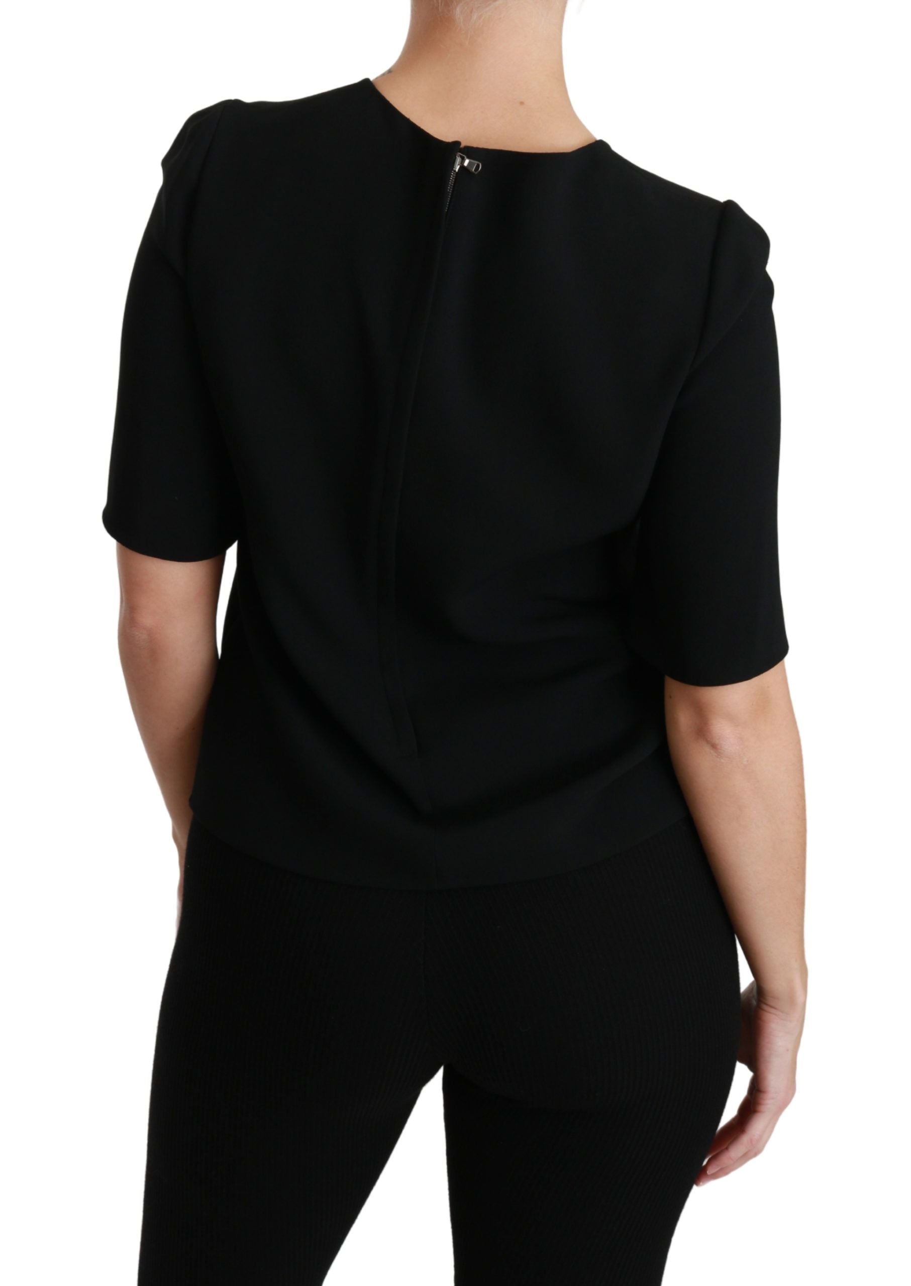 Dolce & Gabbana Black Short Sleeve Casual Top Stretch Women's Blouse