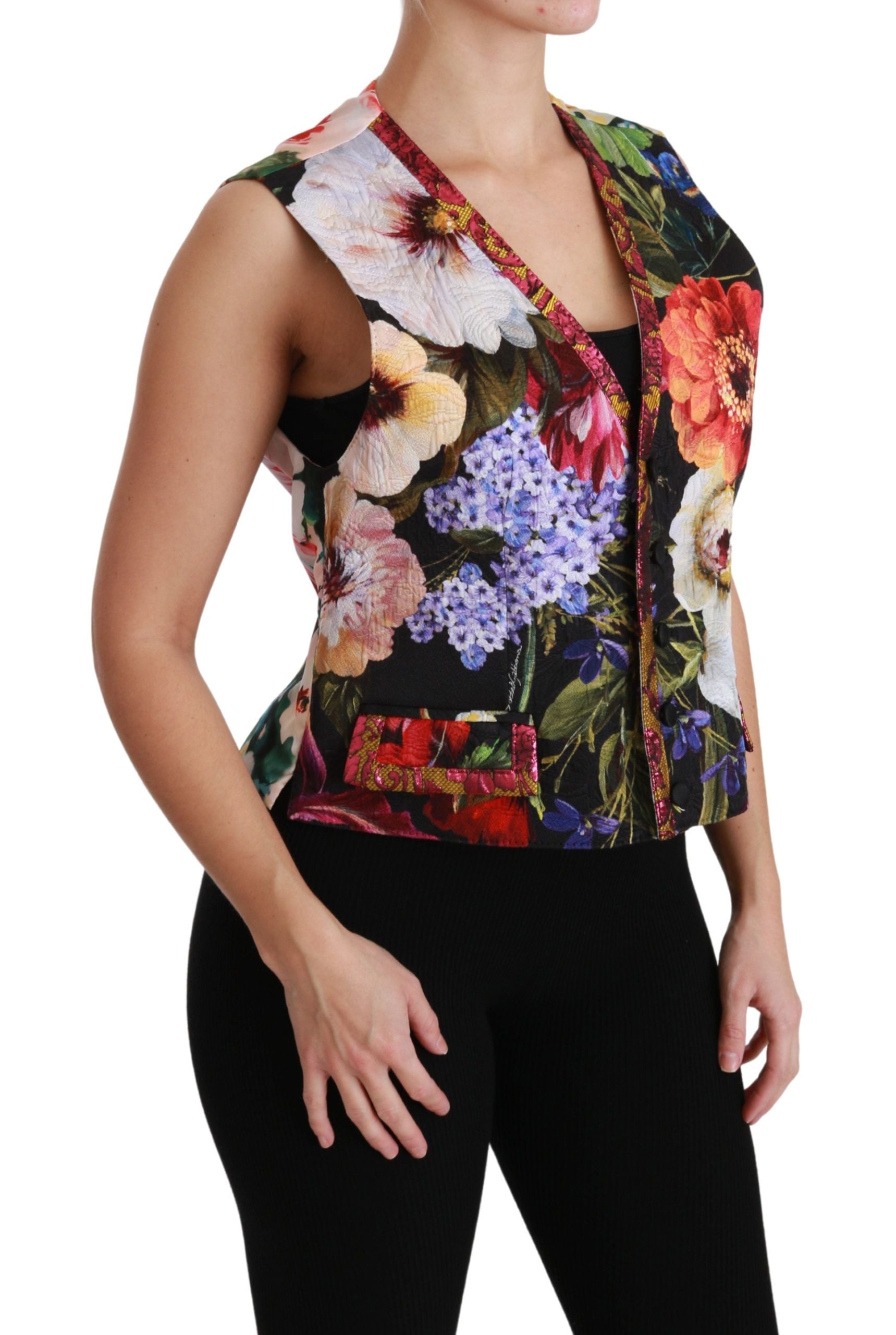 Dolce & Gabbana Multicolor Floral Sleeveless Waistcoat Top Women's Vest