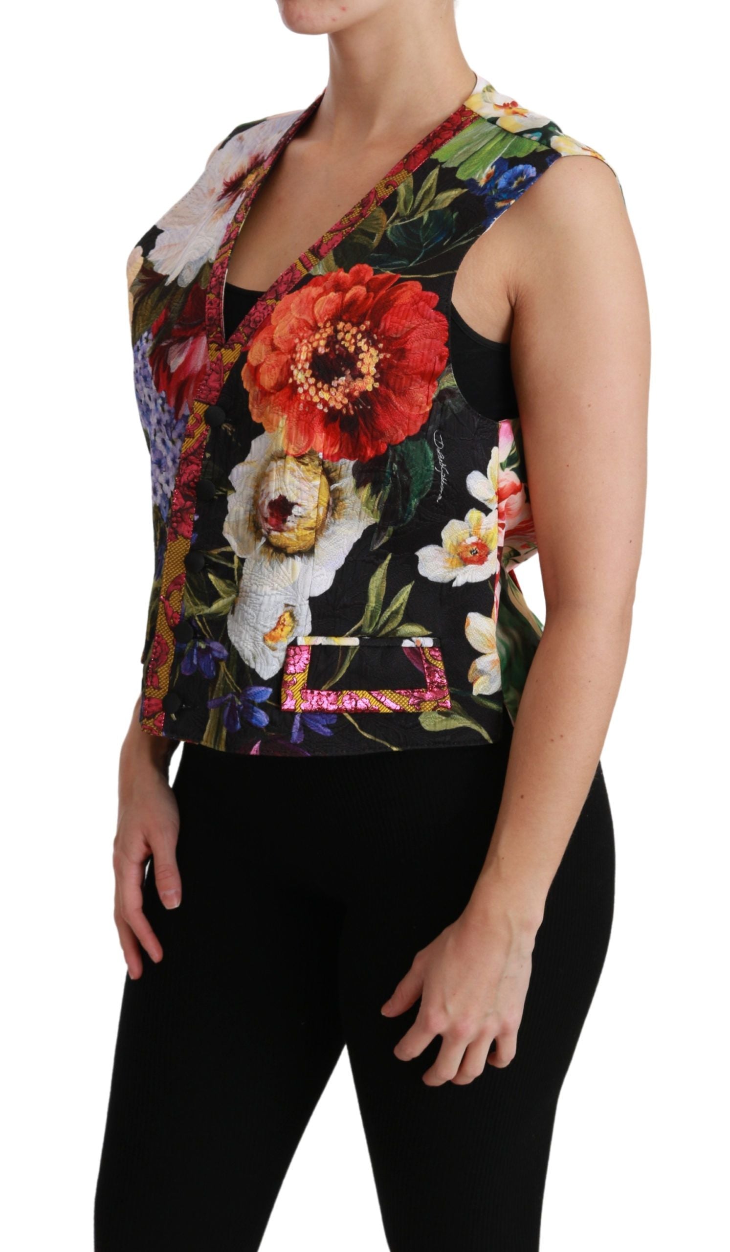 Dolce & Gabbana Multicolor Floral Sleeveless Waistcoat Top Women's Vest