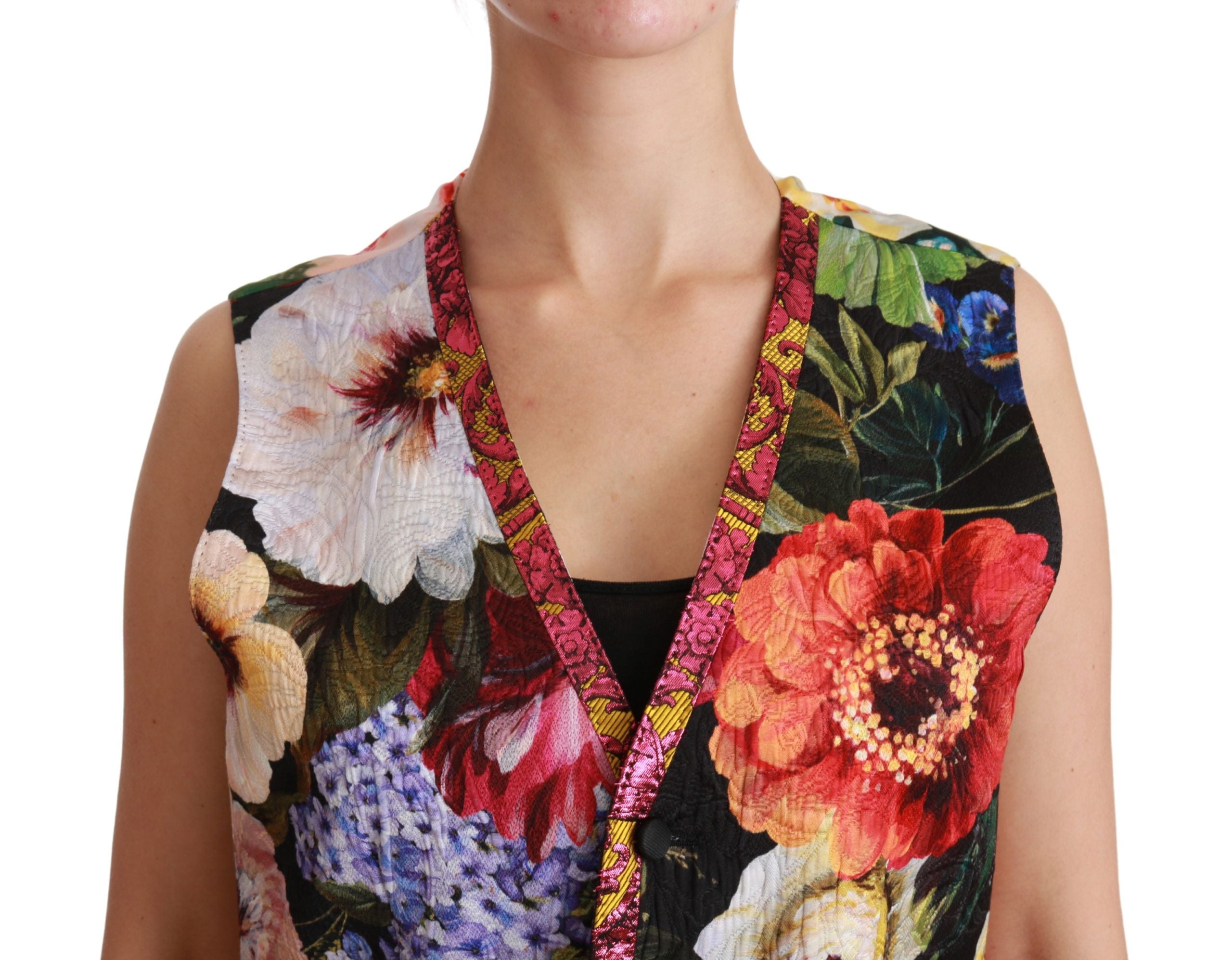 Dolce & Gabbana Multicolor Floral Sleeveless Waistcoat Top Women's Vest