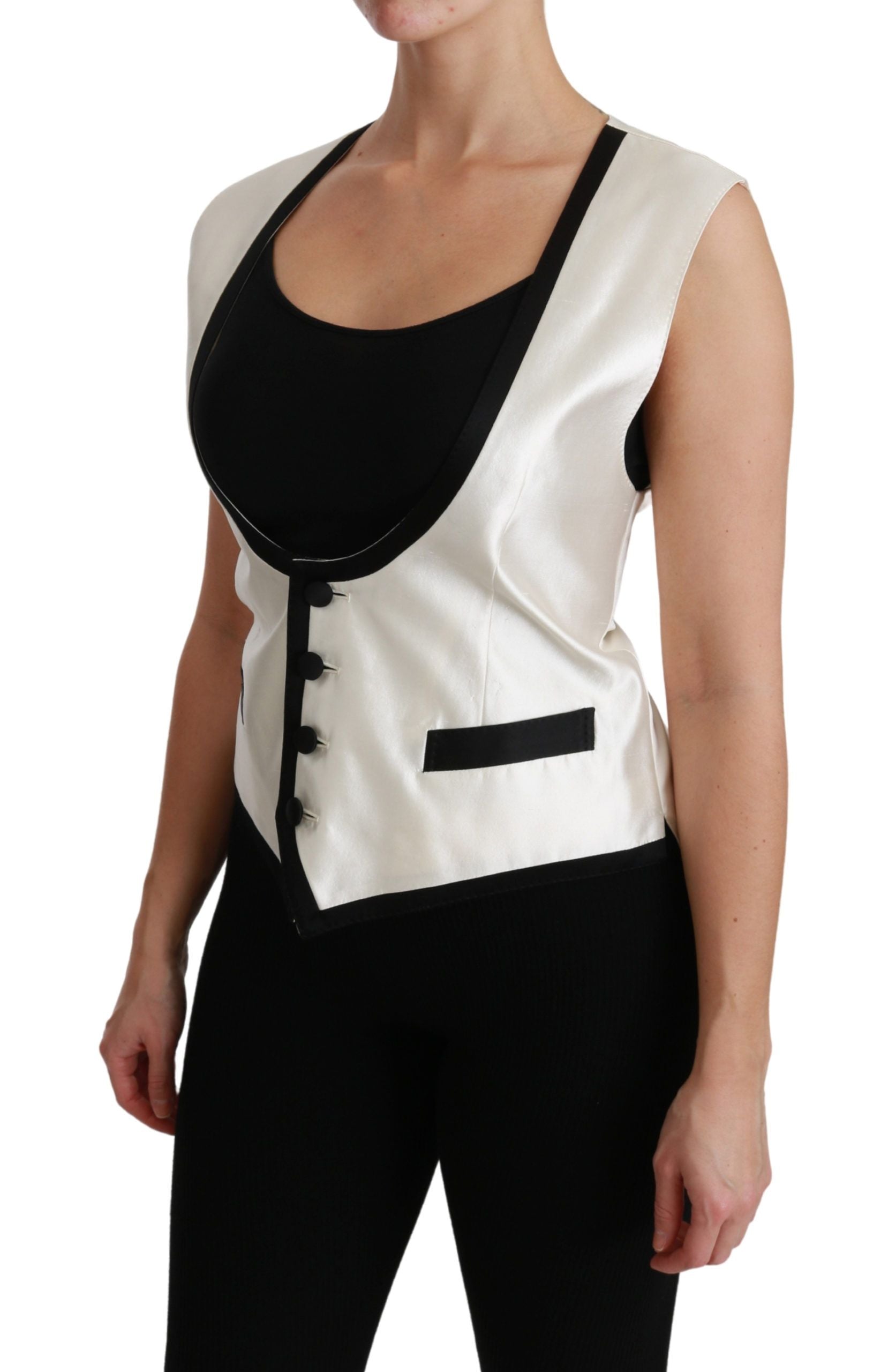 Dolce & Gabbana Elegant Silk Sleeveless Vest in Black & Women's White
