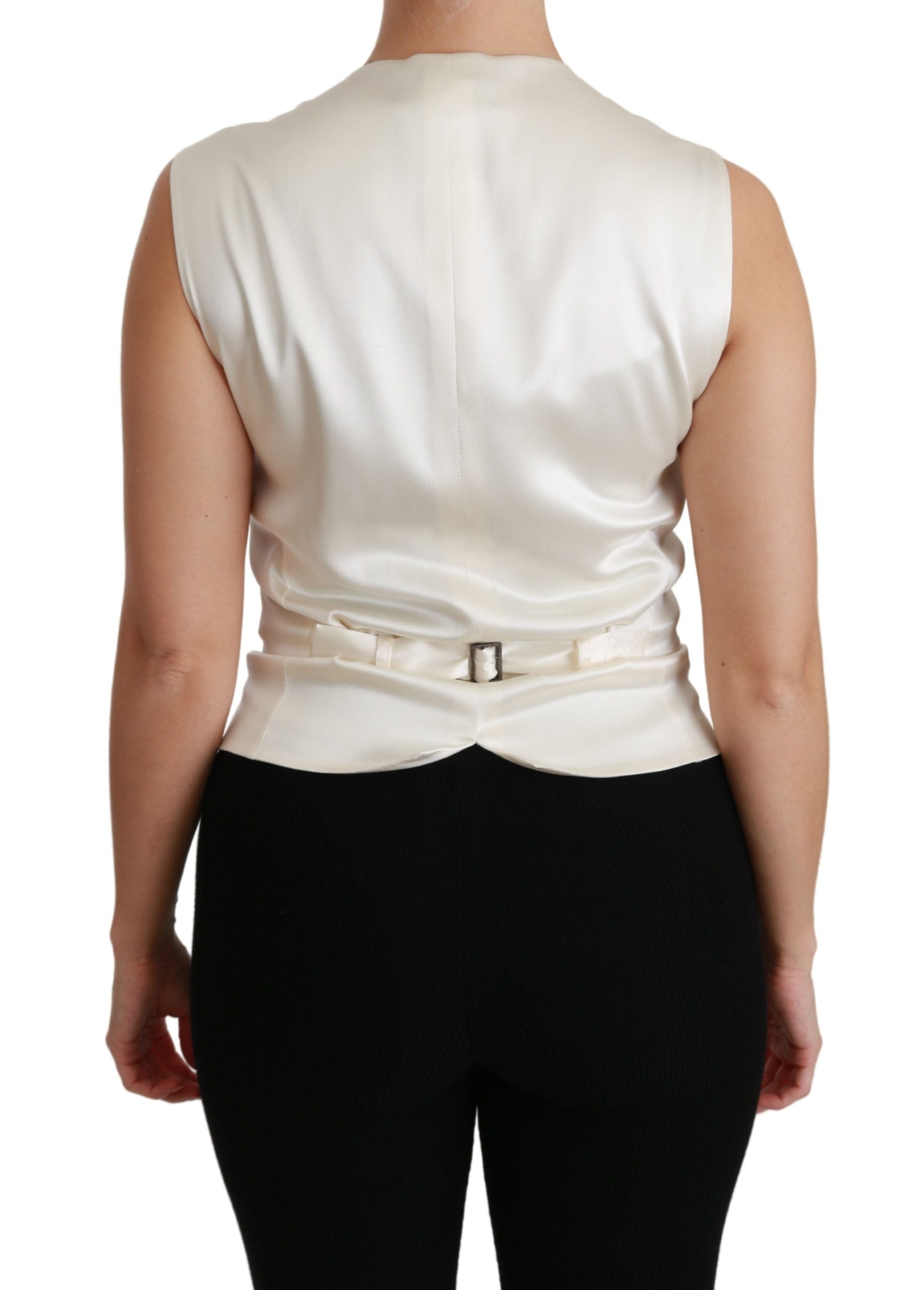 Dolce & Gabbana Elegant Silk Sleeveless Vest in Black & Women's White