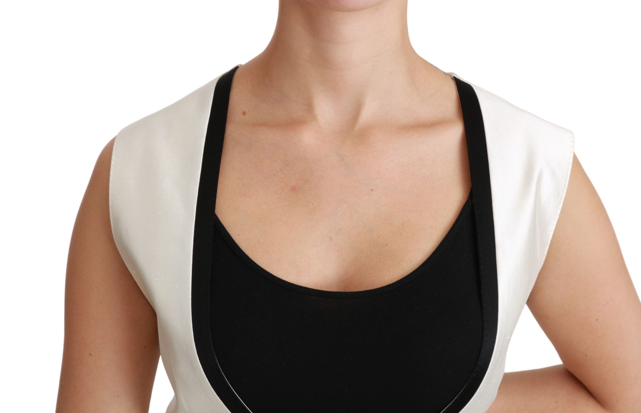 Dolce & Gabbana Elegant Silk Sleeveless Vest in Black & Women's White