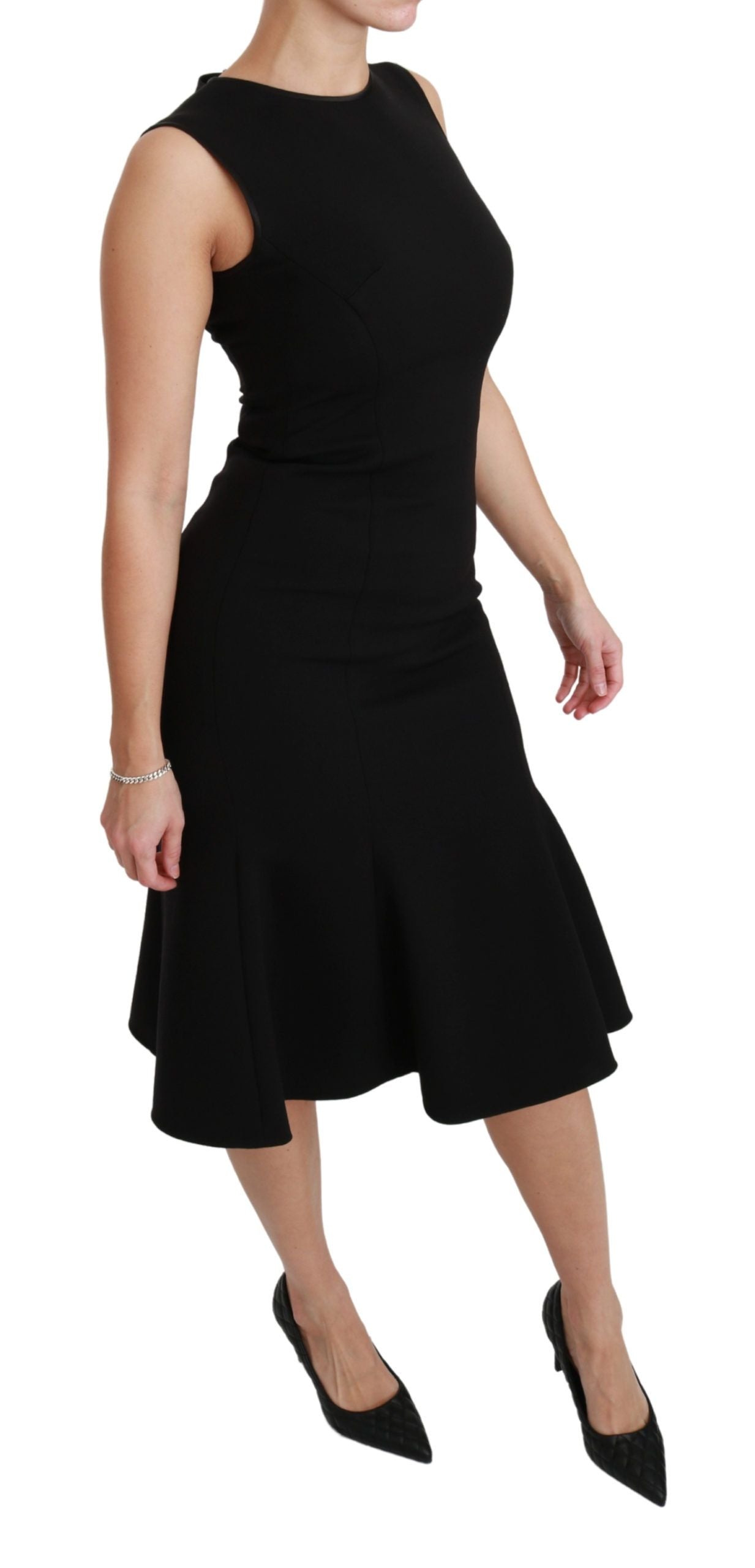 Dolce & Gabbana Black Fit Flare Wool Stretch Sheath Women's Dress