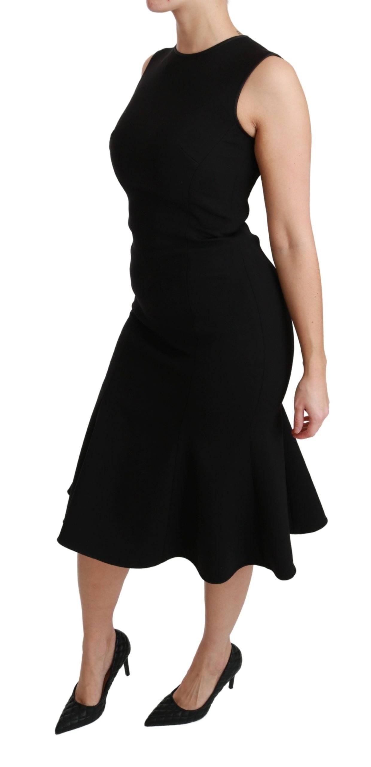 Dolce & Gabbana Black Fit Flare Wool Stretch Sheath Women's Dress