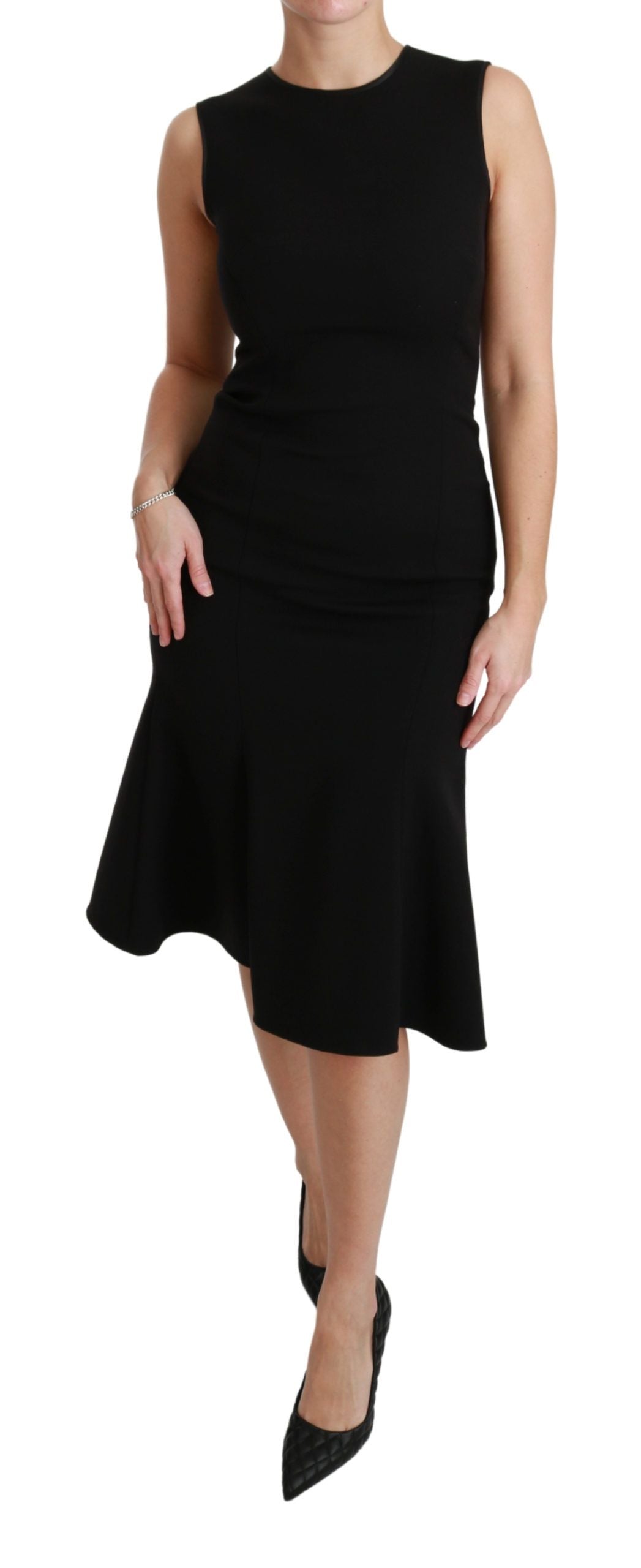 Dolce & Gabbana Black Fit Flare Wool Stretch Sheath Women's Dress
