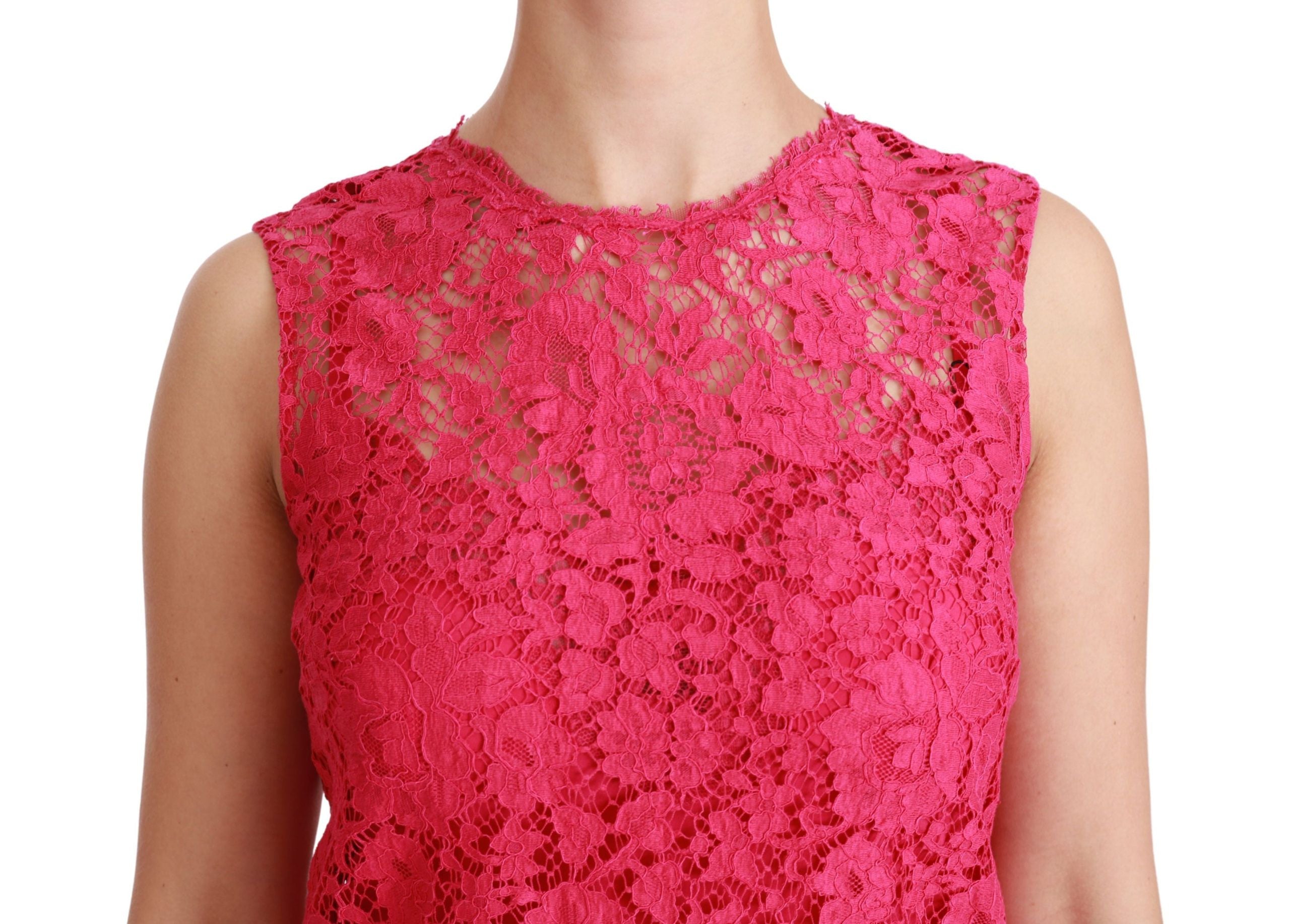 Dolce & Gabbana Pink Floral Lace Shift Gown Mini Women's Dress