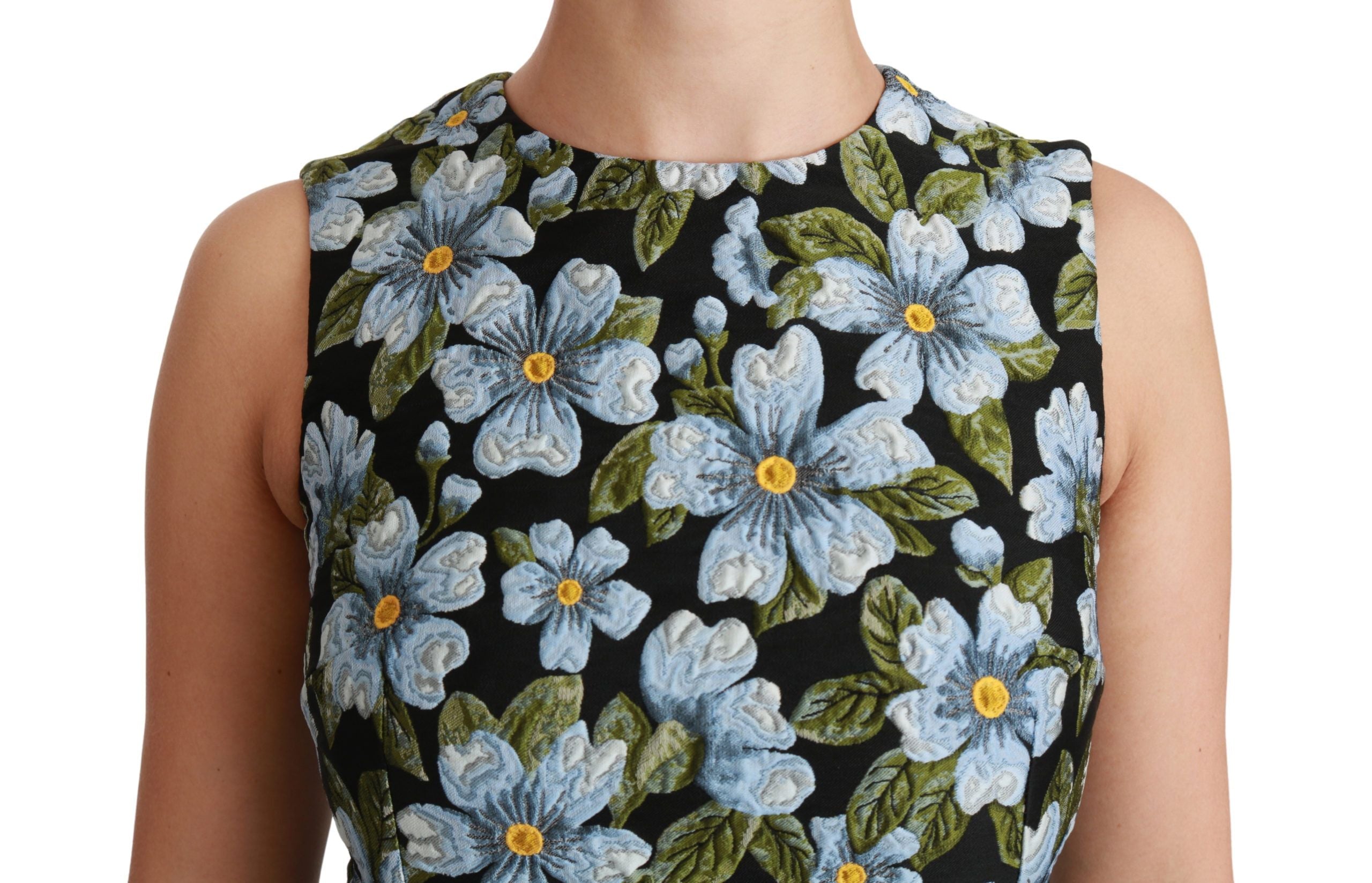 Dolce & Gabbana Blue Floral Brocade Gown Shift Women's Dress