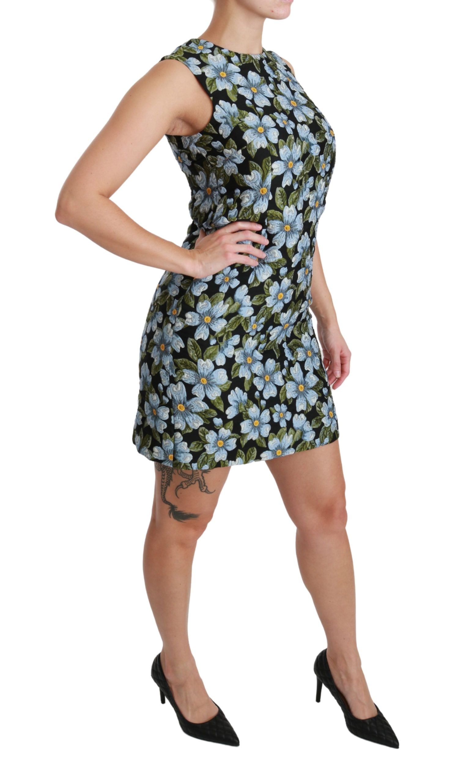 Dolce & Gabbana Blue Floral Brocade Gown Shift Women's Dress
