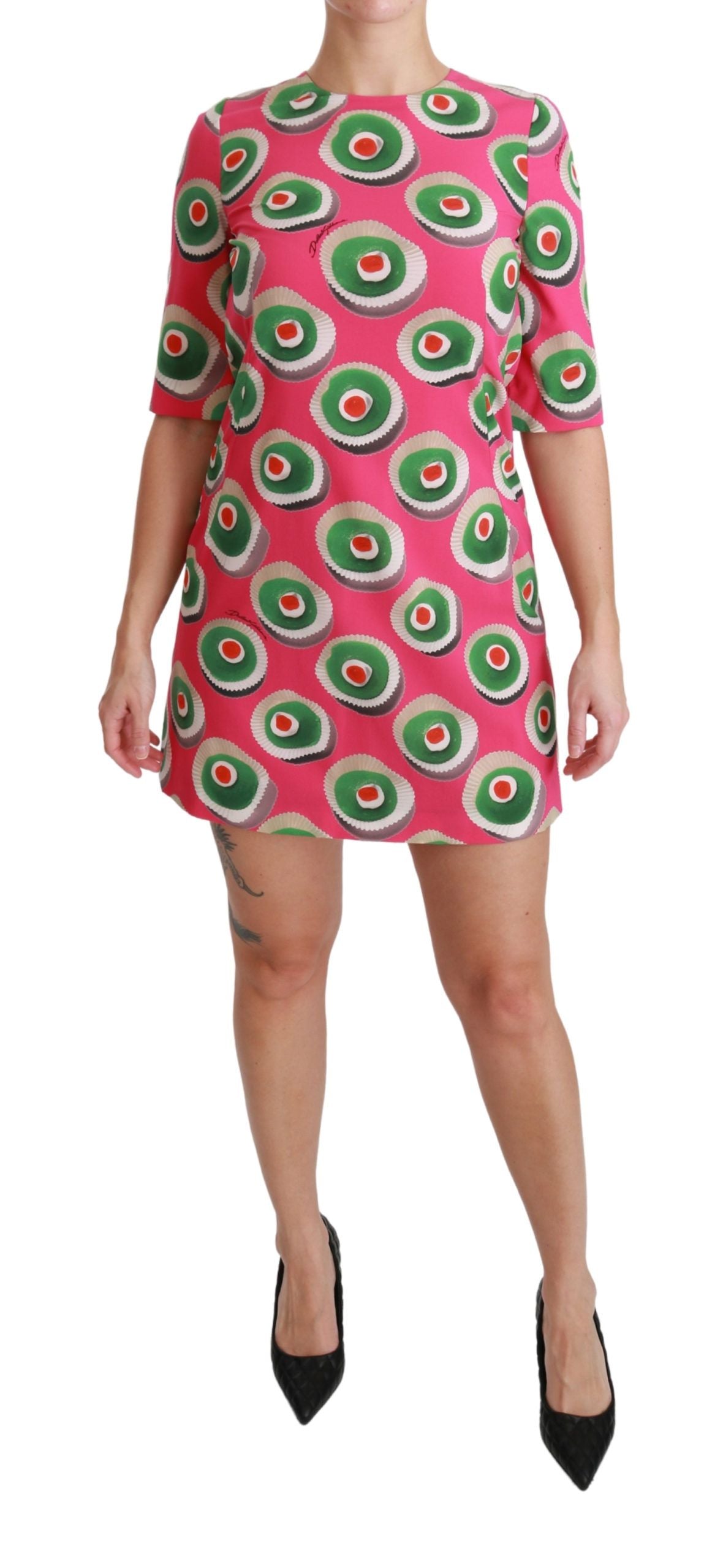 Dolce & Gabbana Pink Silk Cup Cake Shift Stretch Women's Dress