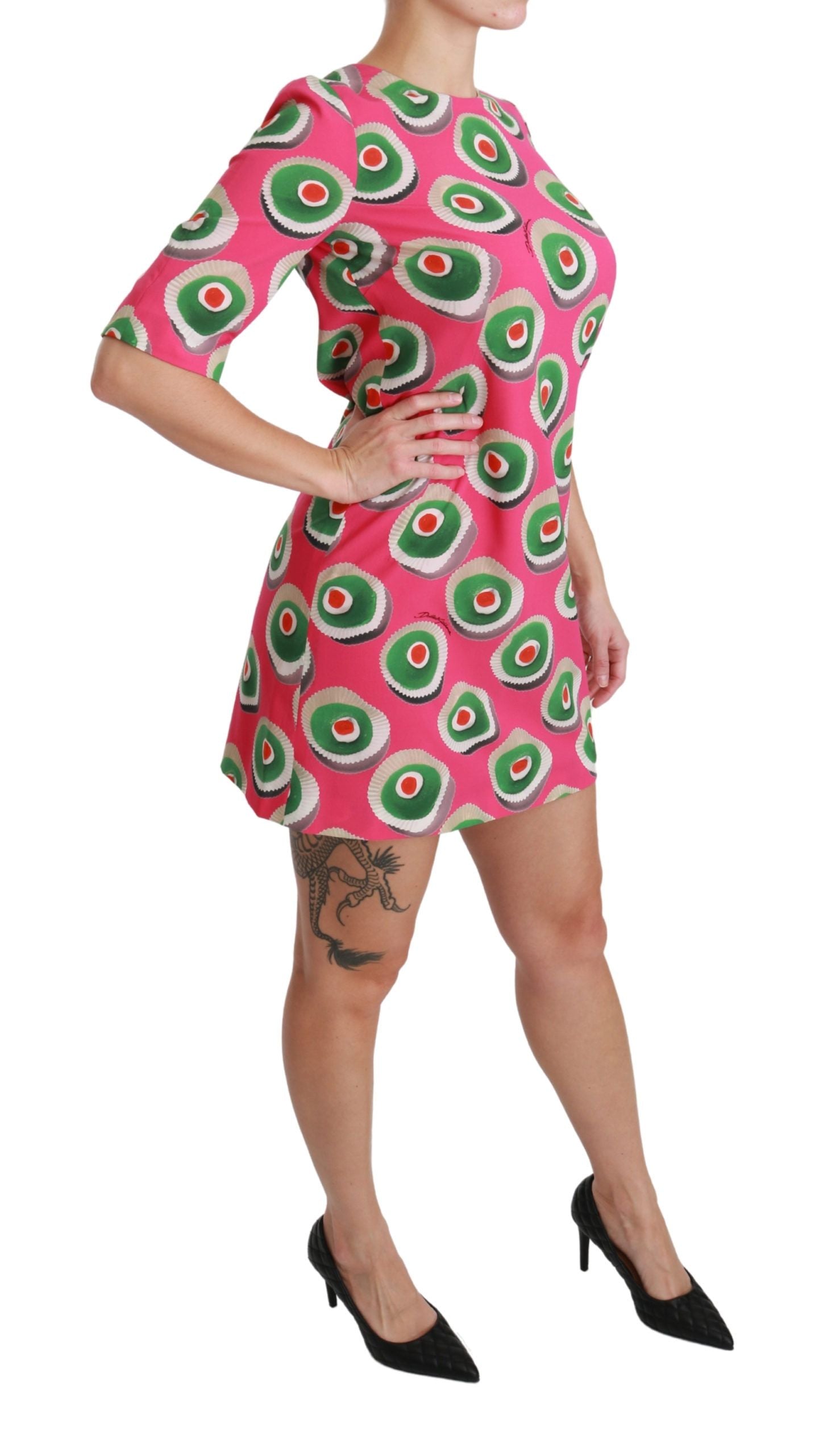Dolce & Gabbana Pink Silk Cup Cake Shift Stretch Women's Dress