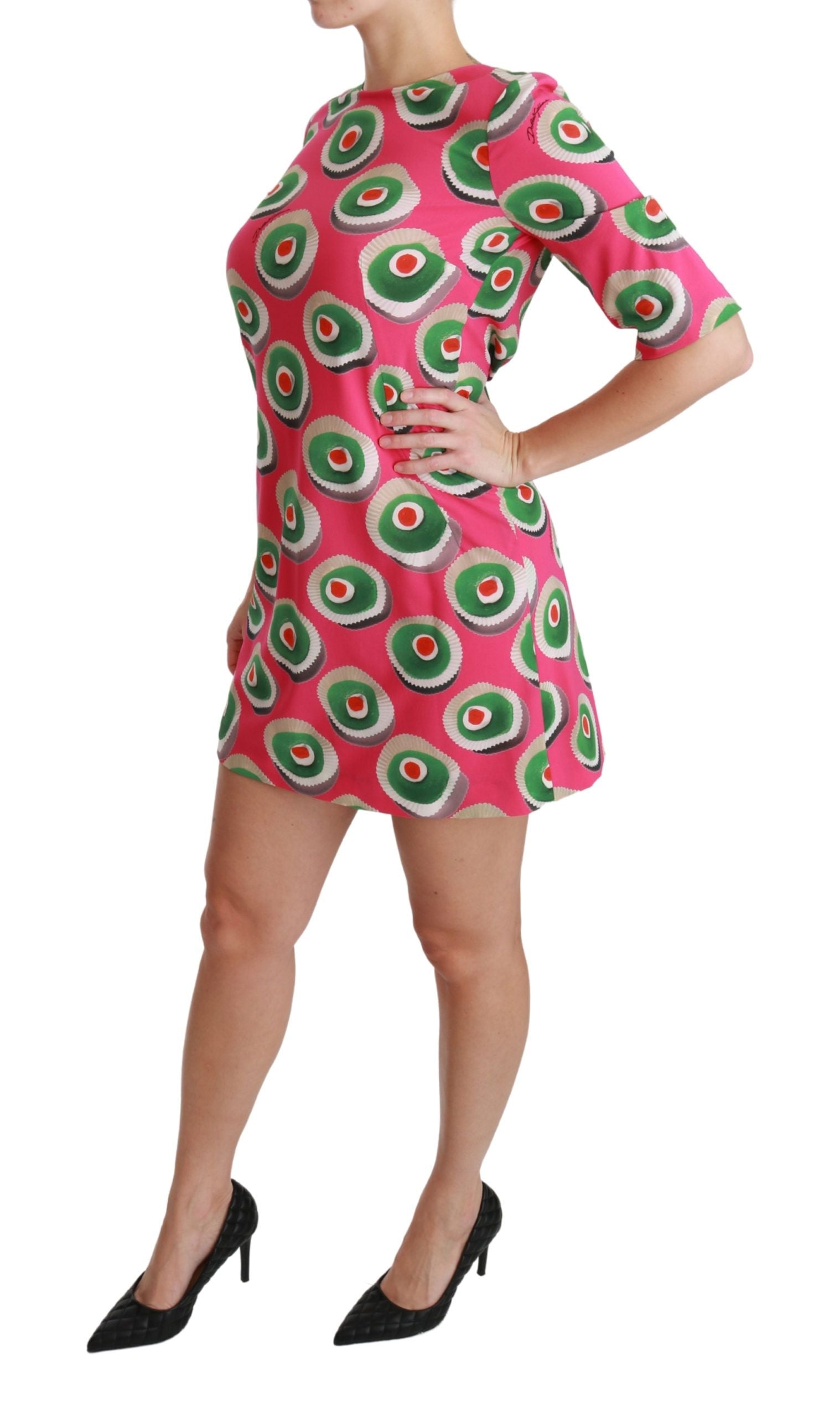 Dolce & Gabbana Pink Silk Cup Cake Shift Stretch Women's Dress