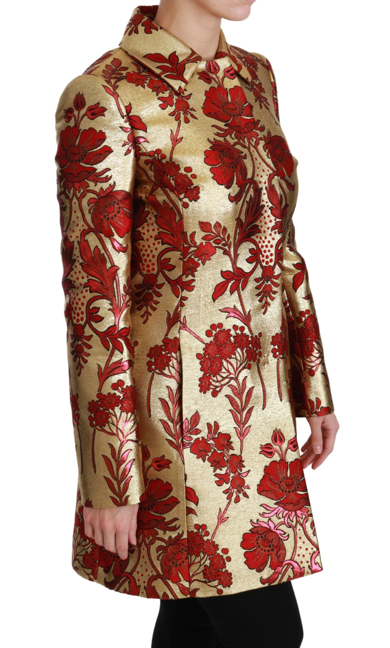 Dolce & Gabbana Red Gold Floral Brocade Cape Coat Women's Jacket
