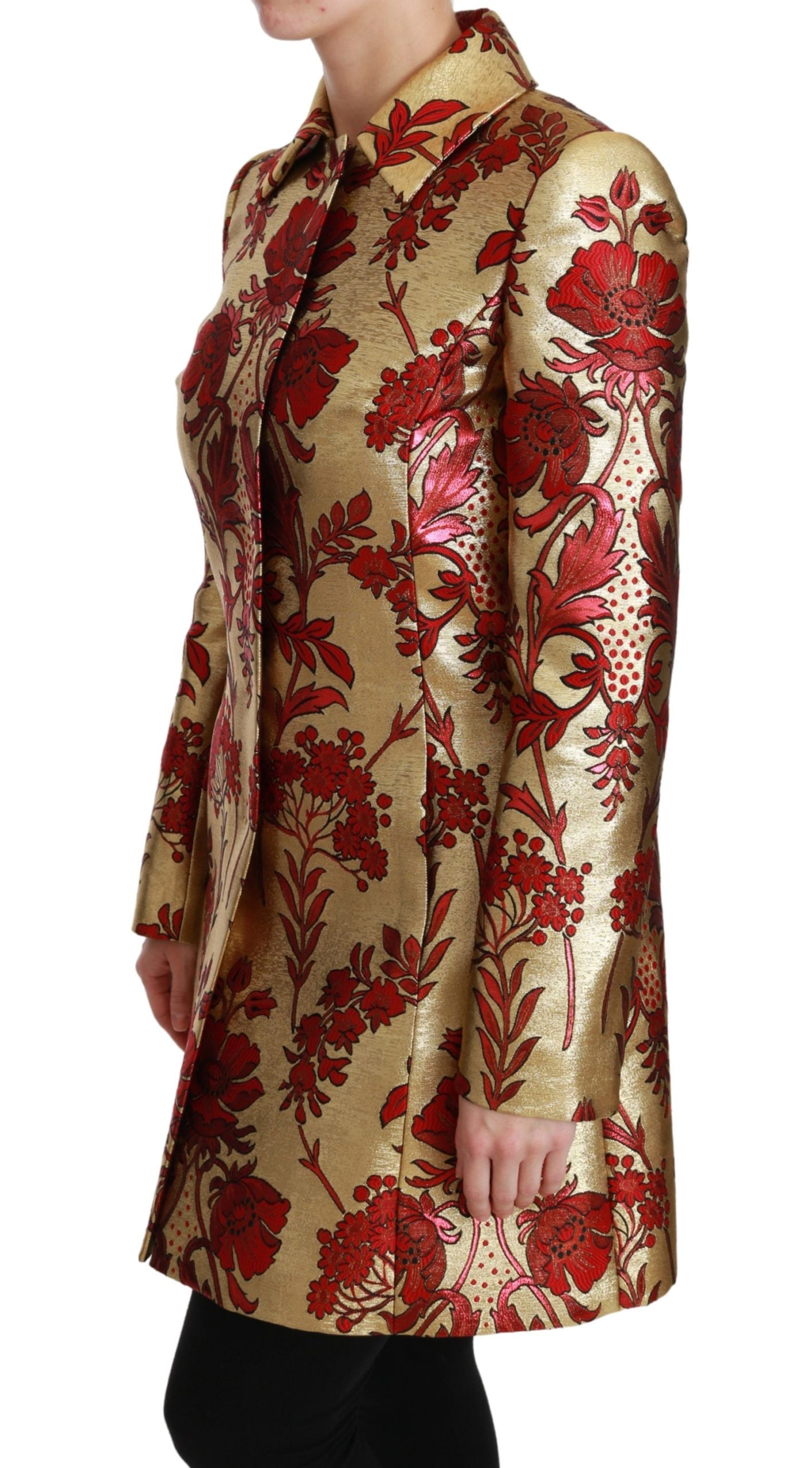 Dolce & Gabbana Red Gold Floral Brocade Cape Coat Women's Jacket