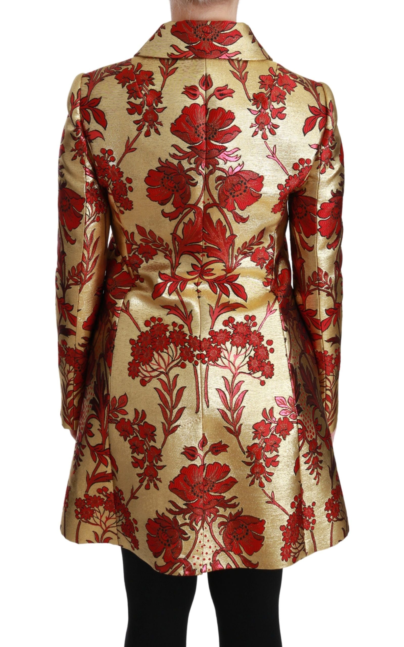 Dolce & Gabbana Red Gold Floral Brocade Cape Coat Women's Jacket