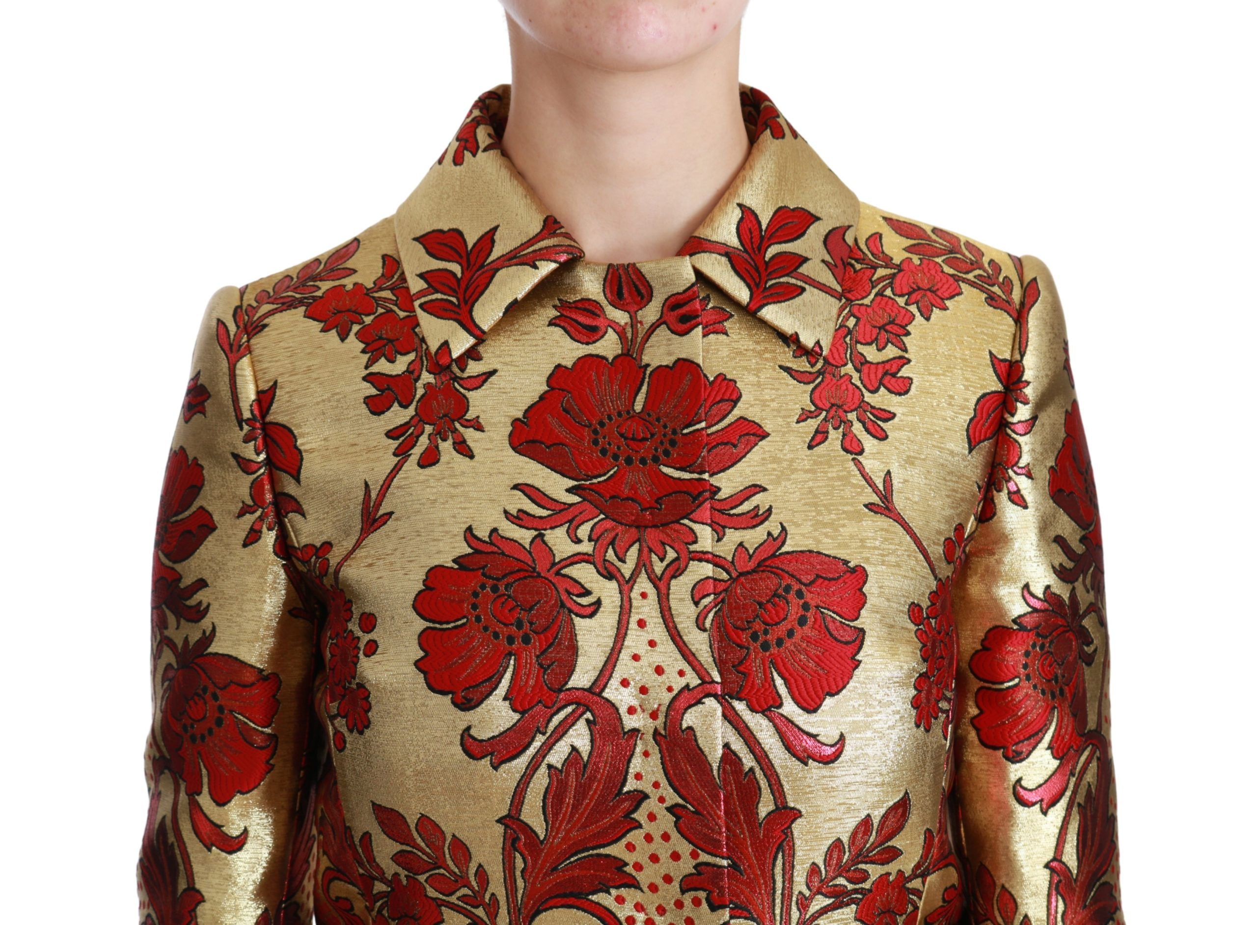 Dolce & Gabbana Red Gold Floral Brocade Cape Coat Women's Jacket