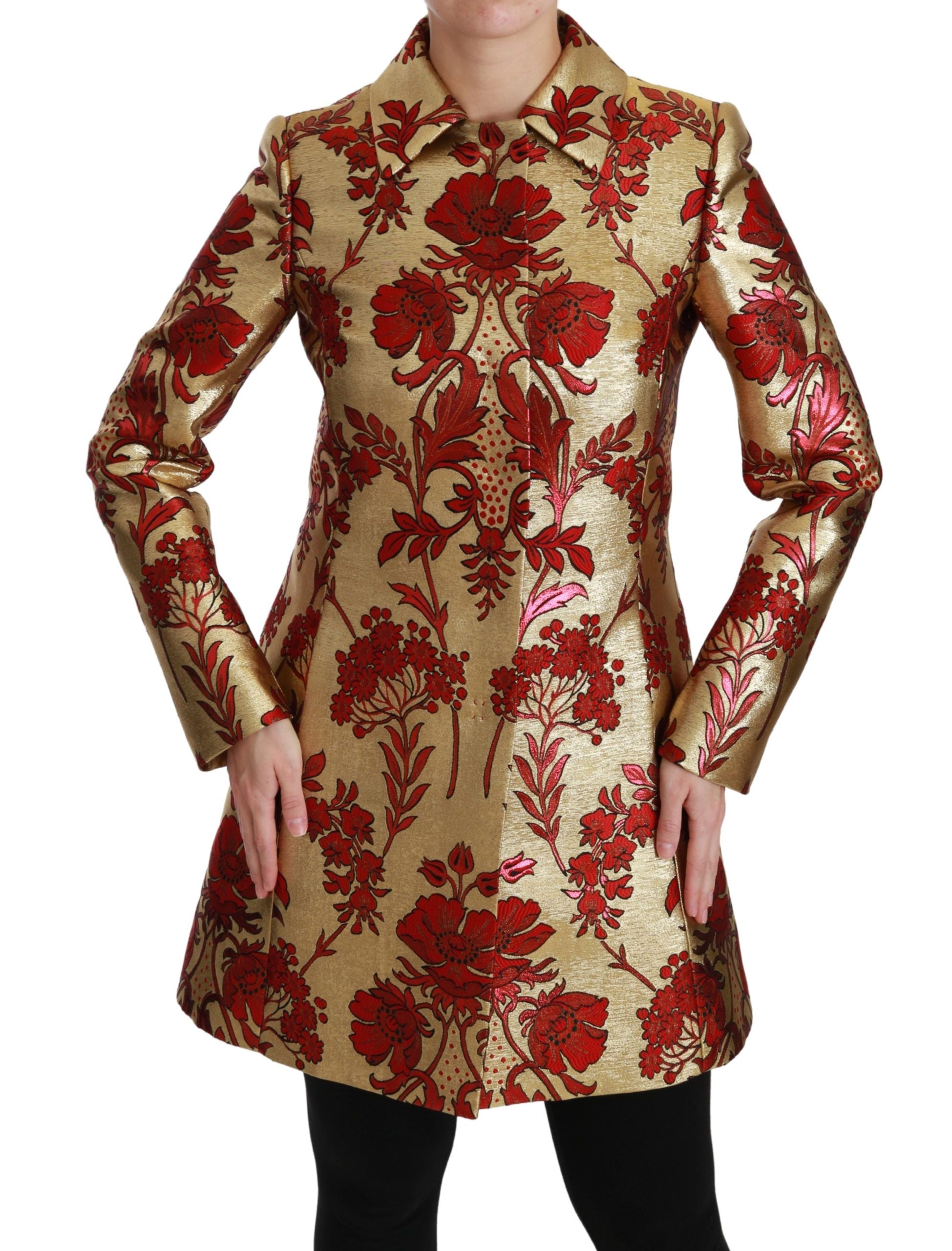 Dolce & Gabbana Red Gold Floral Brocade Cape Coat Women's Jacket
