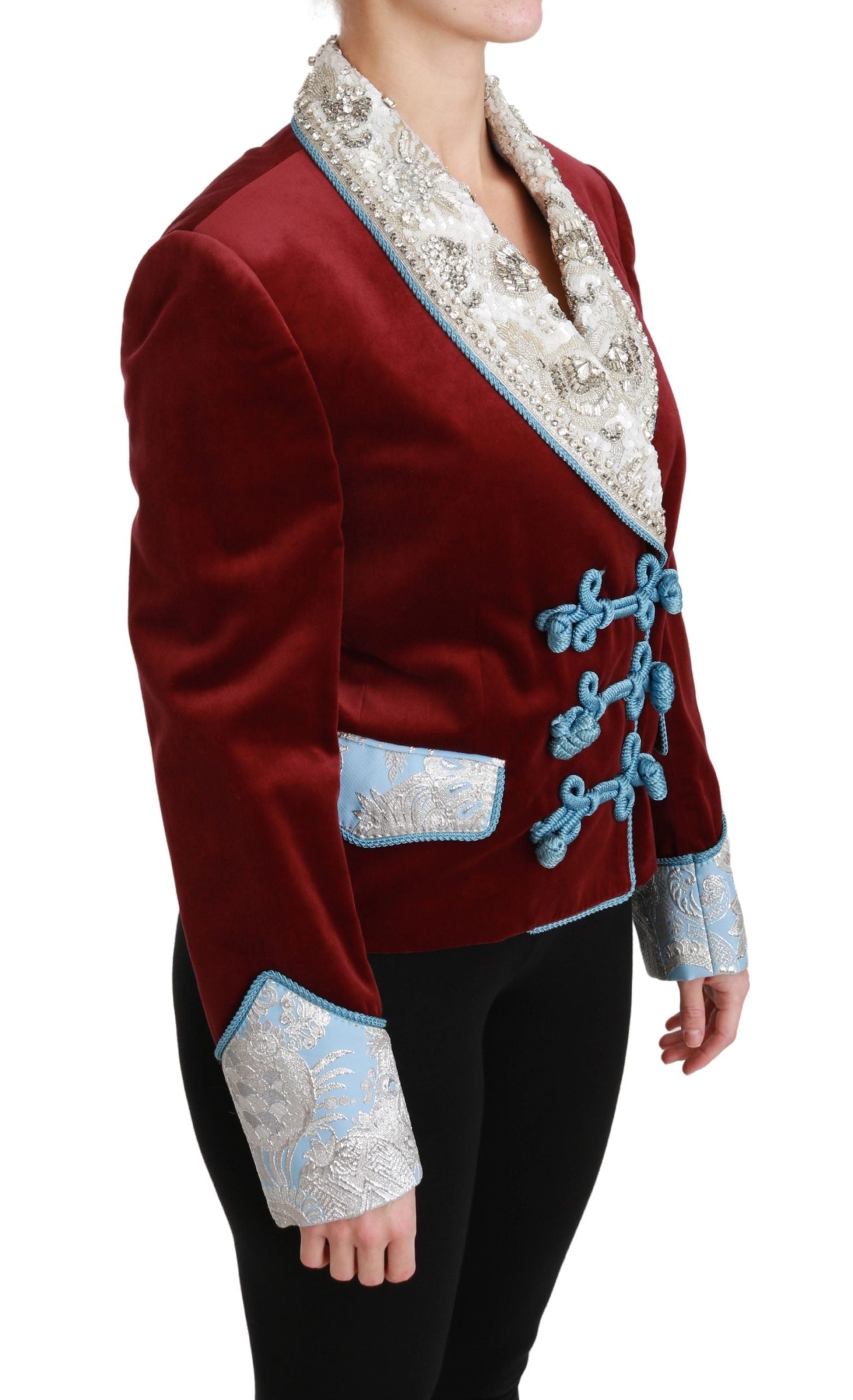 Dolce & Gabbana Red Velvet Baroque Crystal Blazer Women's Jacket