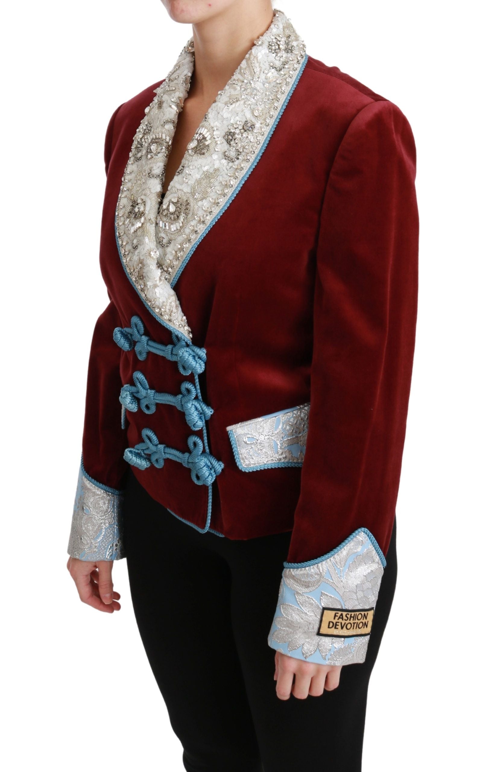 Dolce & Gabbana Red Velvet Baroque Crystal Blazer Women's Jacket