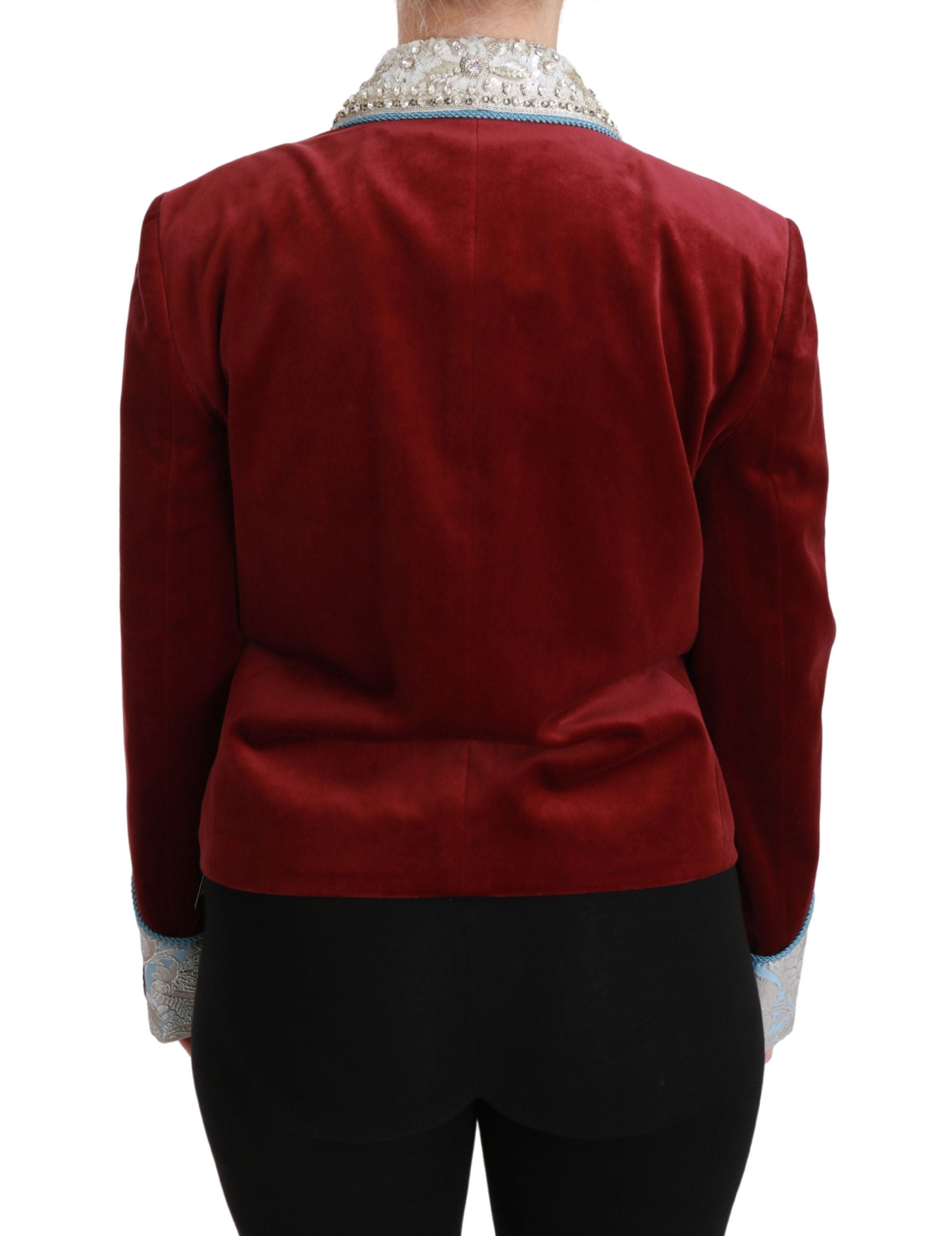 Dolce & Gabbana Red Velvet Baroque Crystal Blazer Women's Jacket