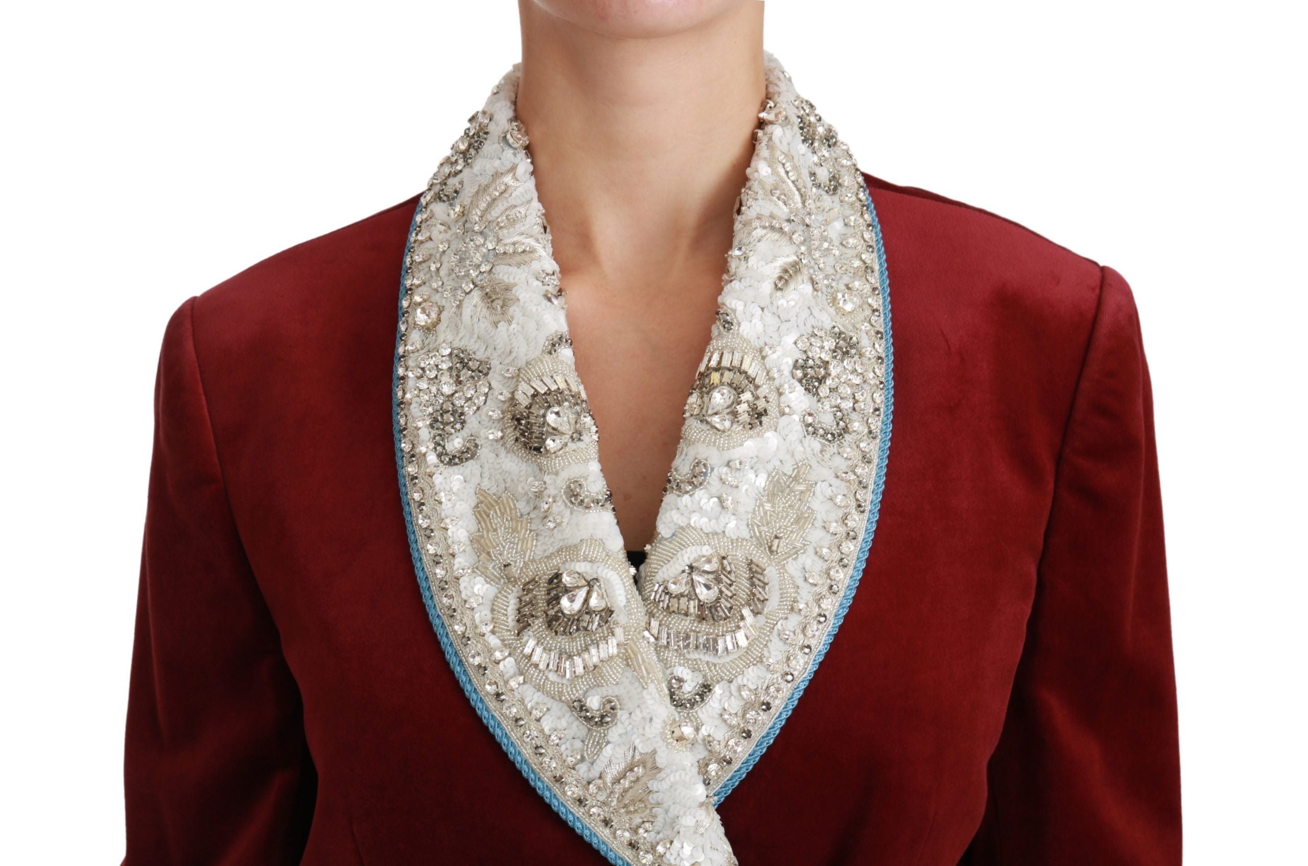 Dolce & Gabbana Red Velvet Baroque Crystal Blazer Women's Jacket