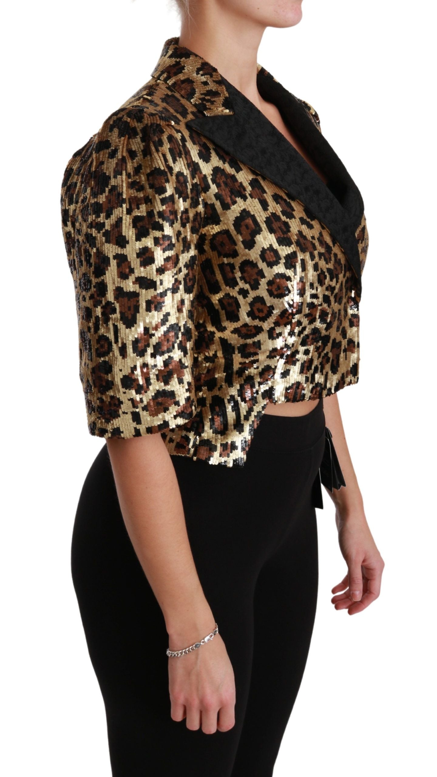 Dolce & Gabbana Gold Leopard Print Short Sleeve Women's Blazer