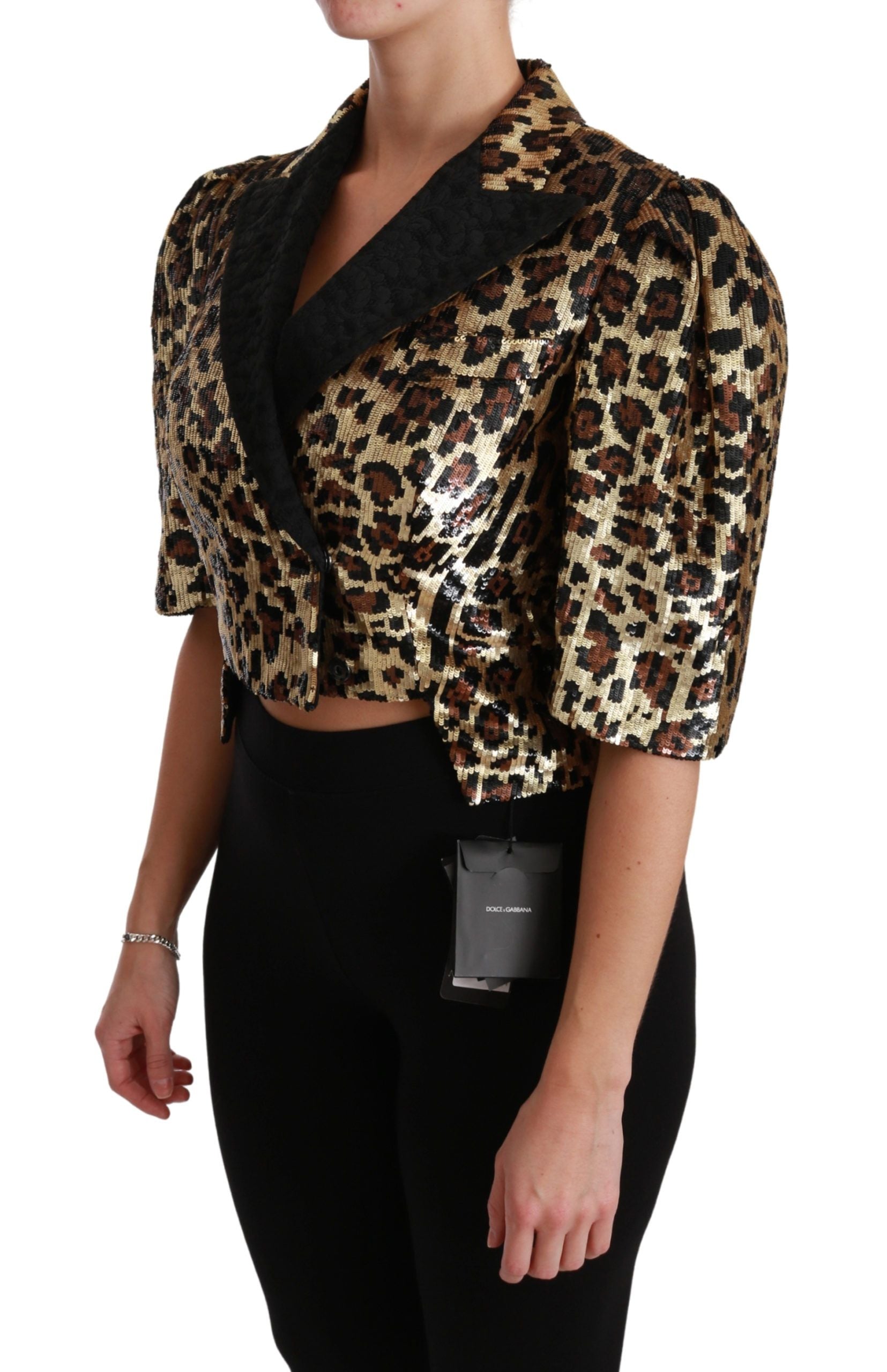 Dolce & Gabbana Gold Leopard Print Short Sleeve Women's Blazer