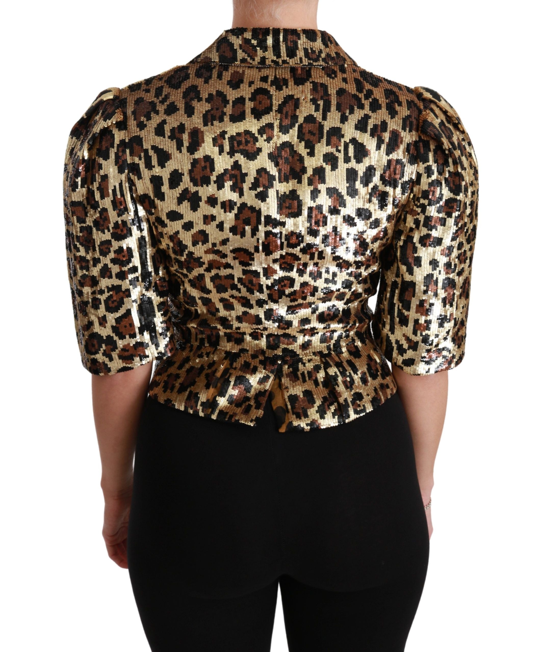 Dolce & Gabbana Gold Leopard Print Short Sleeve Women's Blazer