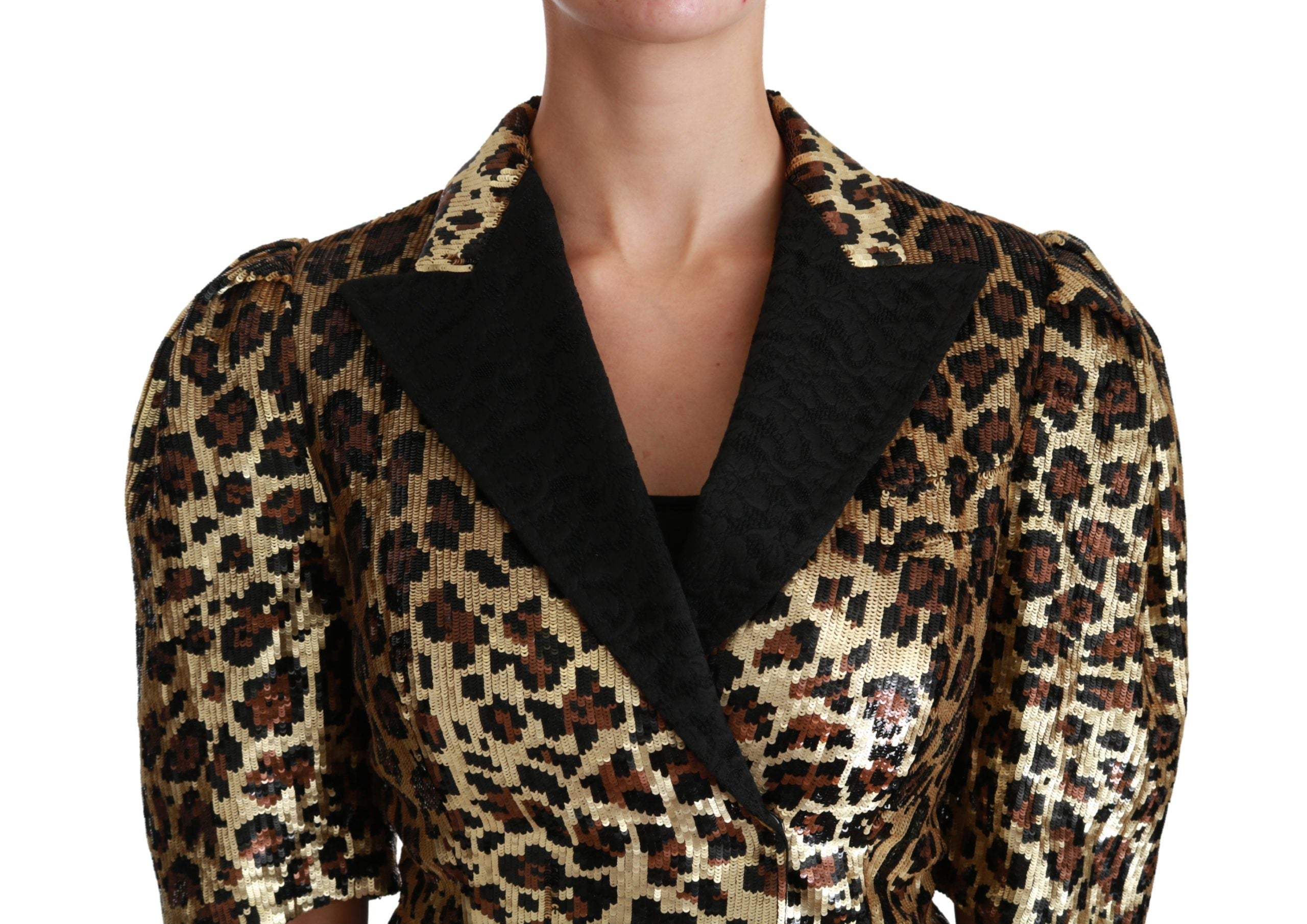 Dolce & Gabbana Gold Leopard Print Short Sleeve Women's Blazer