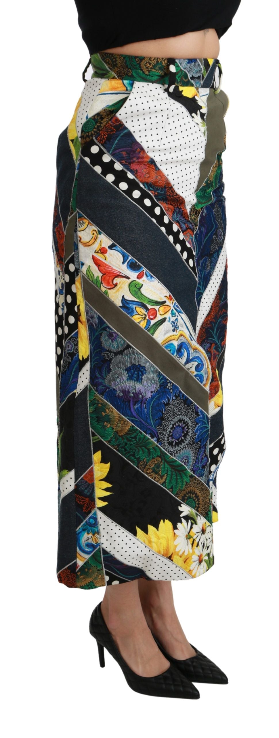 Dolce & Gabbana Multicolor Silk Geometric High Waist Maxi Women's Skirt