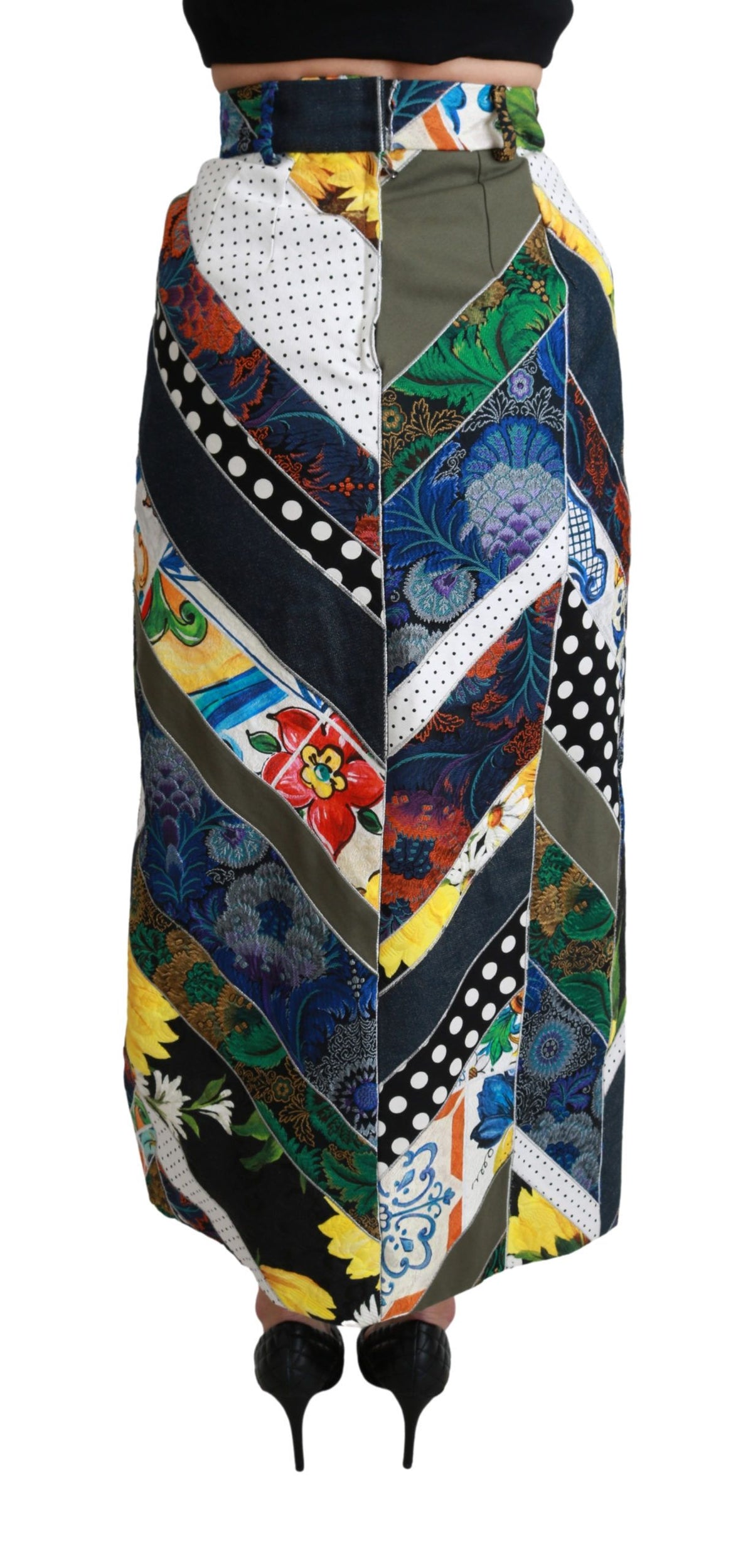 Dolce & Gabbana Multicolor Silk Geometric High Waist Maxi Women's Skirt