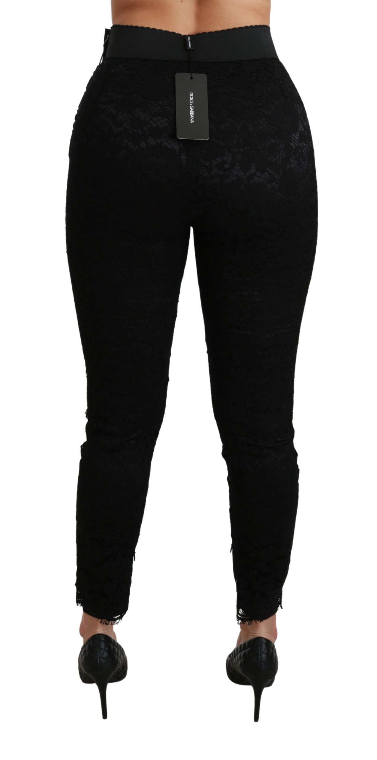 Dolce & Gabbana Black Lace Skinny High Waist Cotton Women's Pants