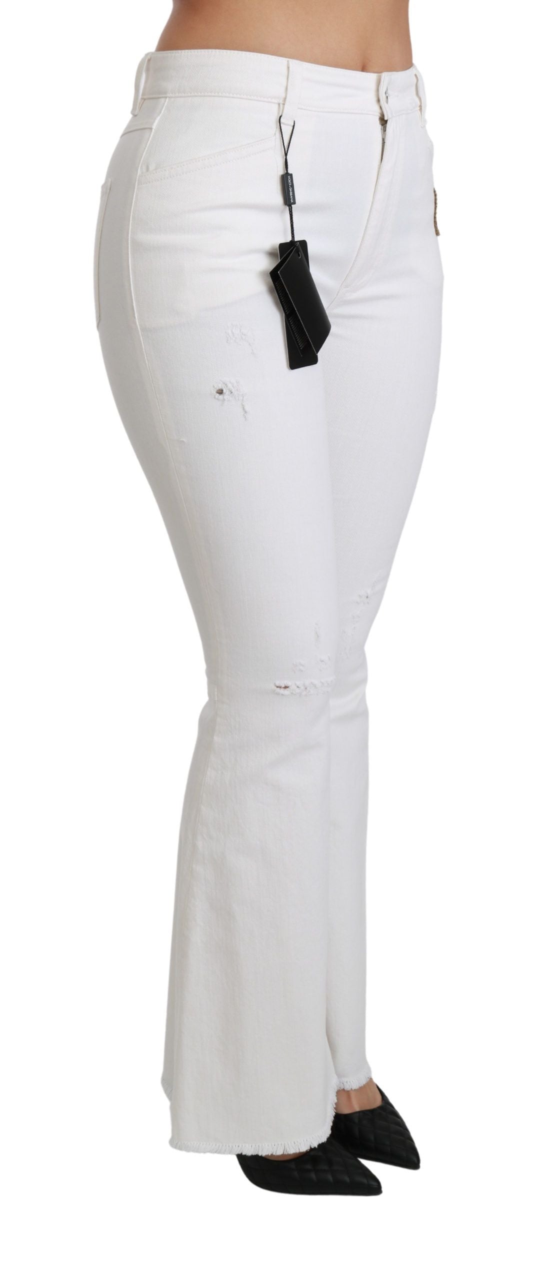 Dolce & Gabbana White Heart Flared Stretch Cotton Women's Pants