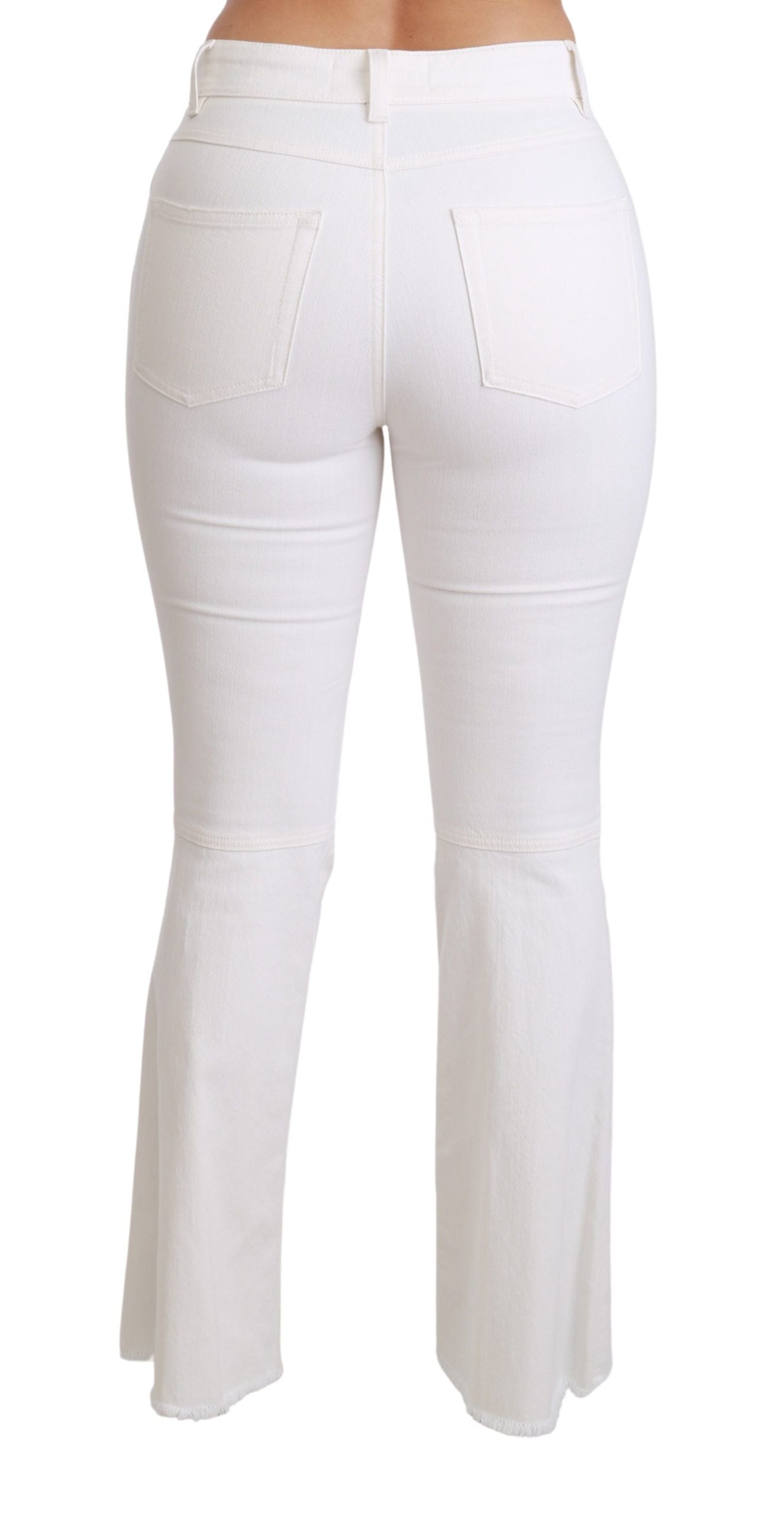 Dolce & Gabbana White Heart Flared Stretch Cotton Women's Pants