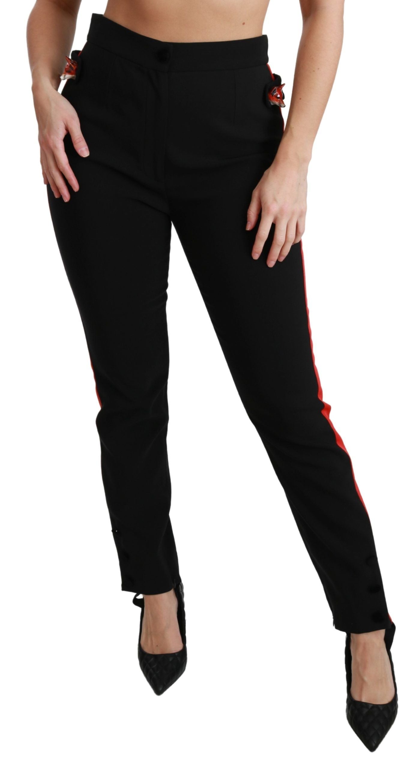 Dolce & Gabbana Black Skinny Stretch Fox Head Cotton Women's Pants