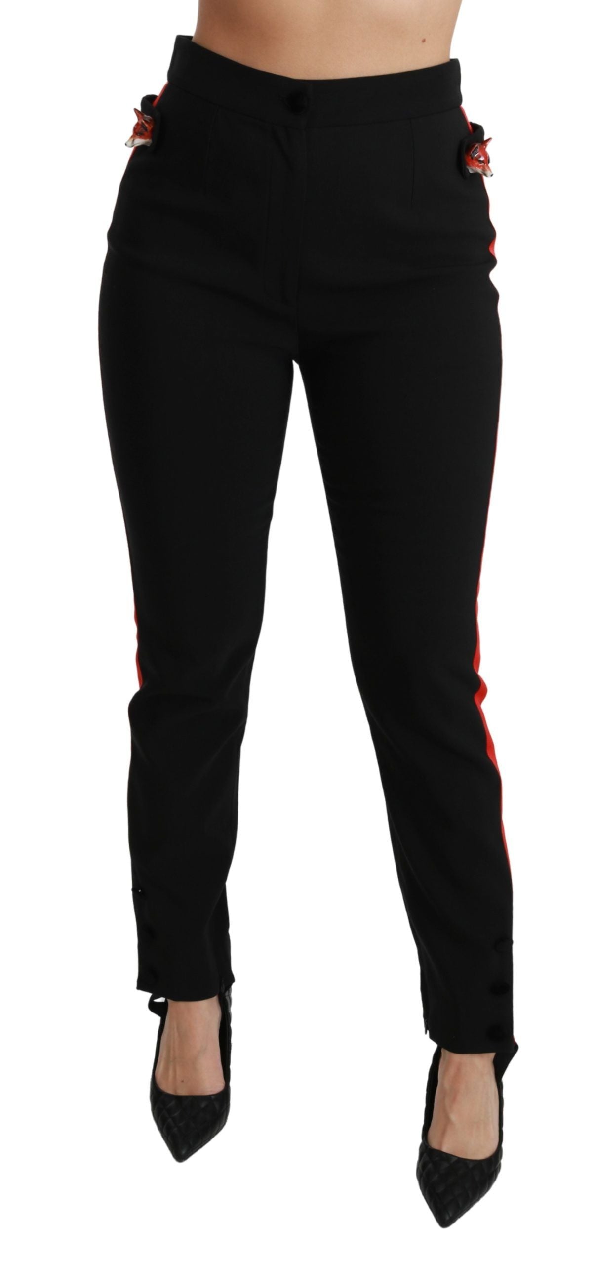 Dolce & Gabbana Black Skinny Stretch Fox Head Cotton Women's Pants