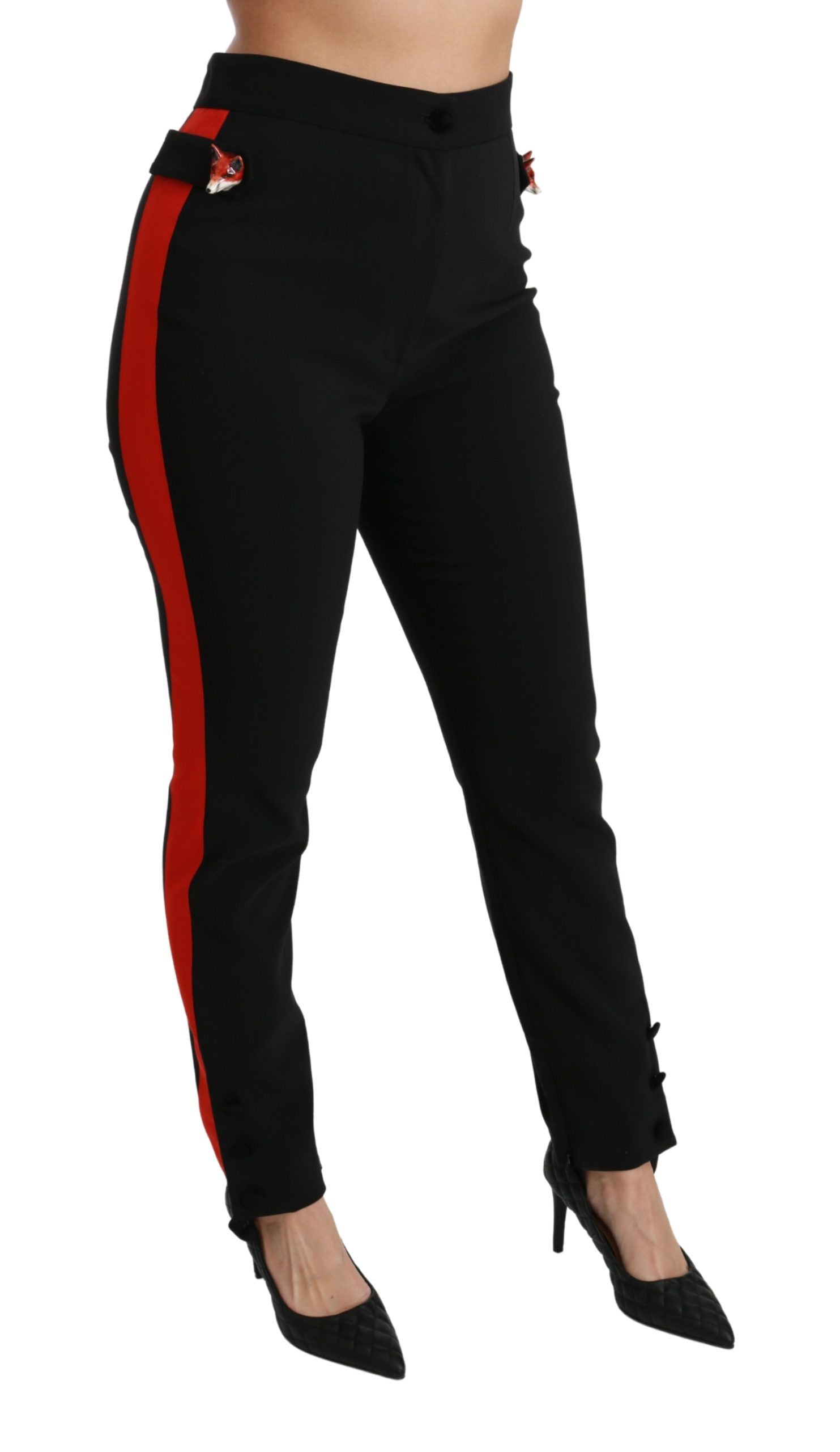 Dolce & Gabbana Black Skinny Stretch Fox Head Cotton Women's Pants