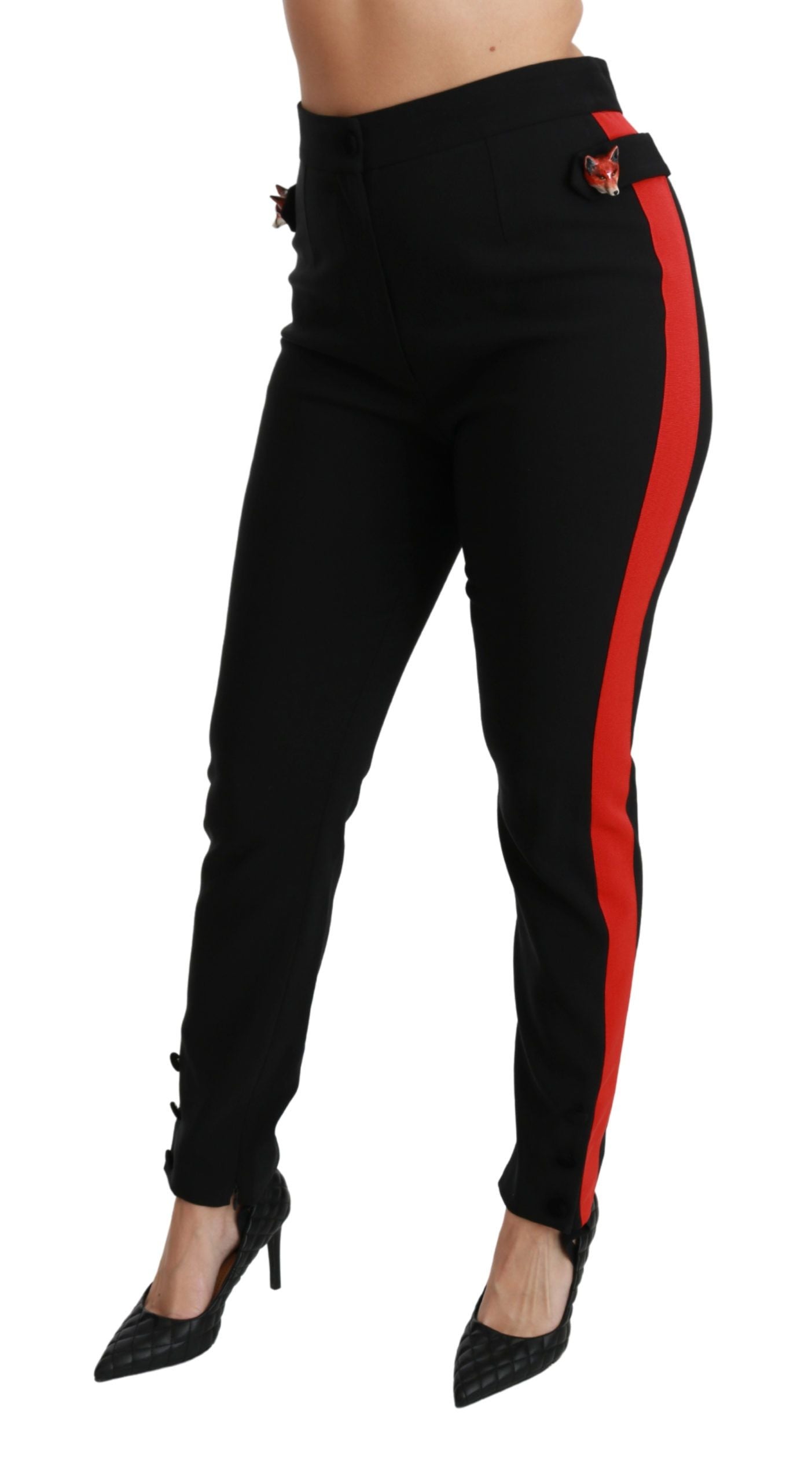 Dolce & Gabbana Black Skinny Stretch Fox Head Cotton Women's Pants