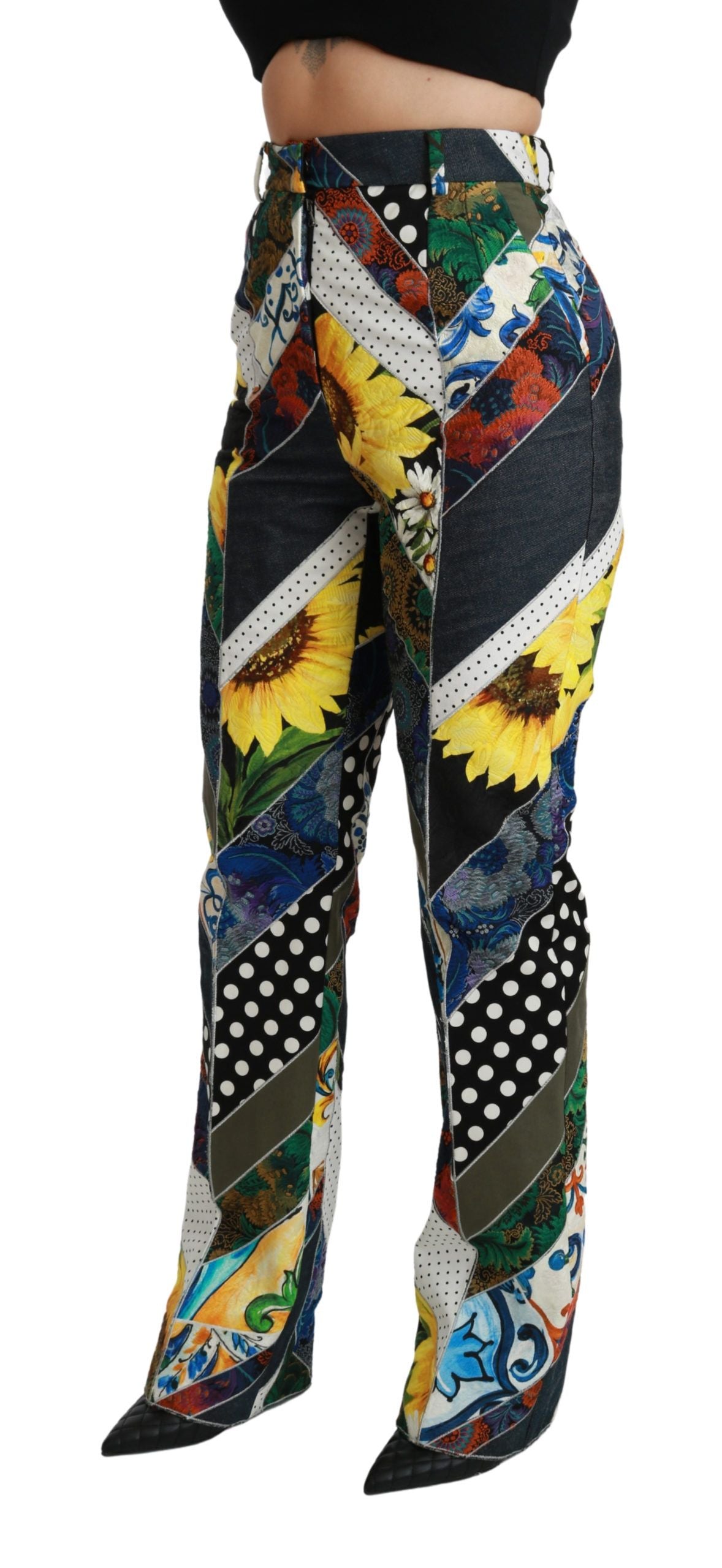 Dolce & Gabbana Multicolor Print High Waist Straight Women's Pants