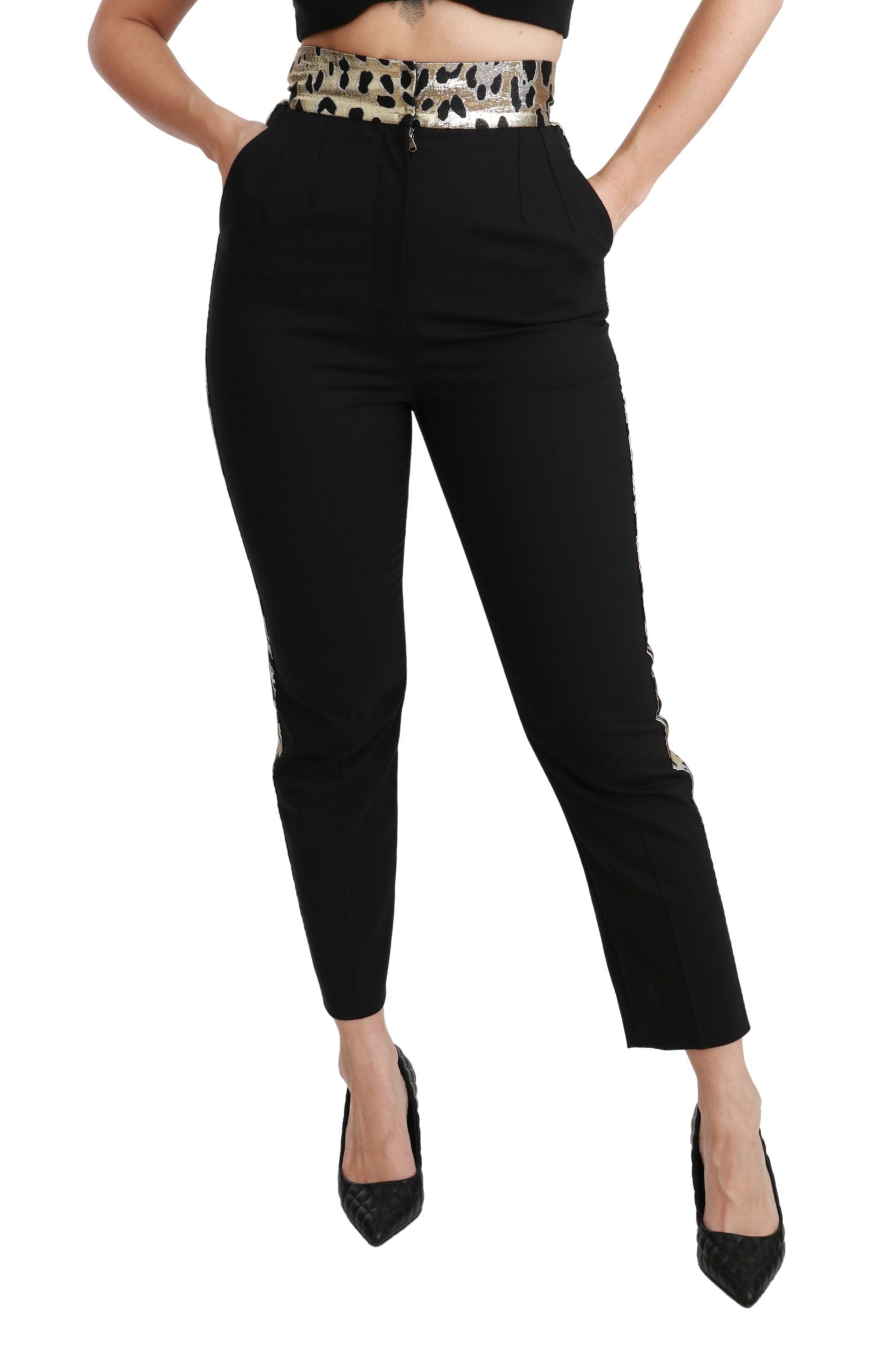 Dolce & Gabbana Gold Leopard Jacquard High Waist Women's Pants