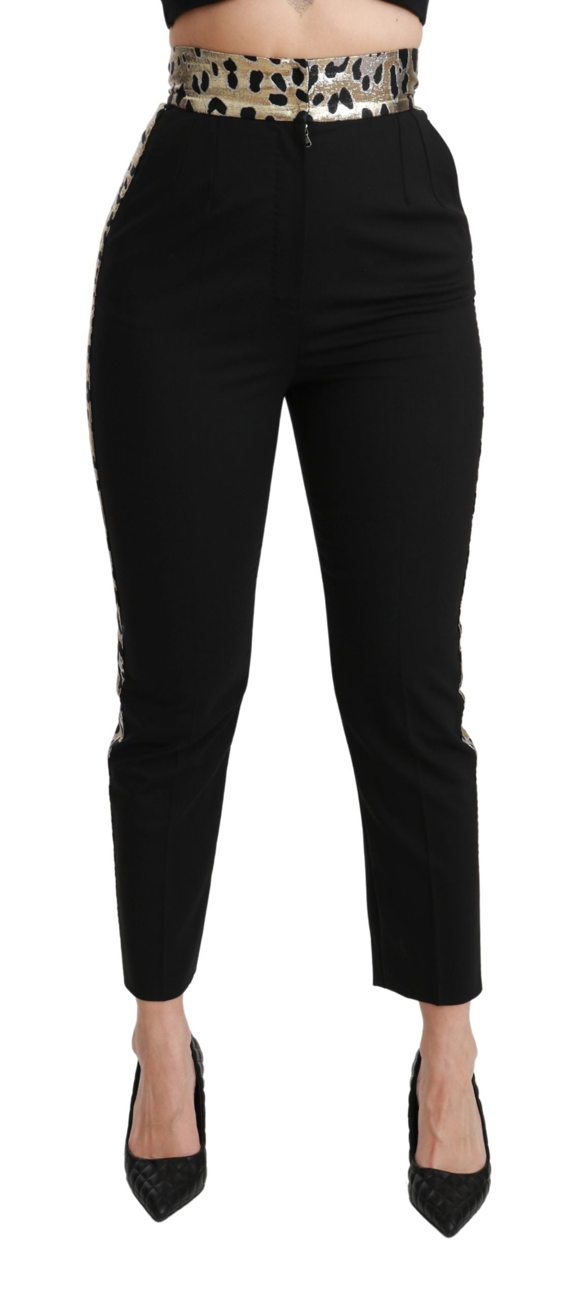 Dolce & Gabbana Gold Leopard Jacquard High Waist Women's Pants