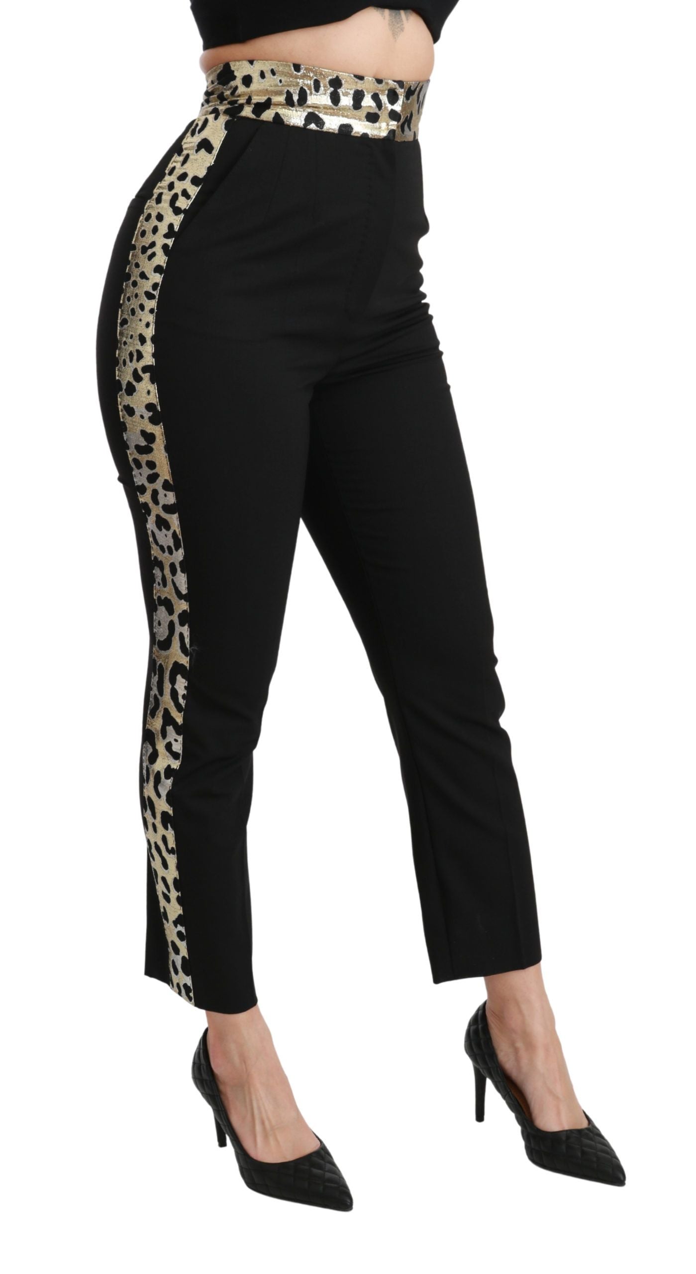 Dolce & Gabbana Gold Leopard Jacquard High Waist Women's Pants