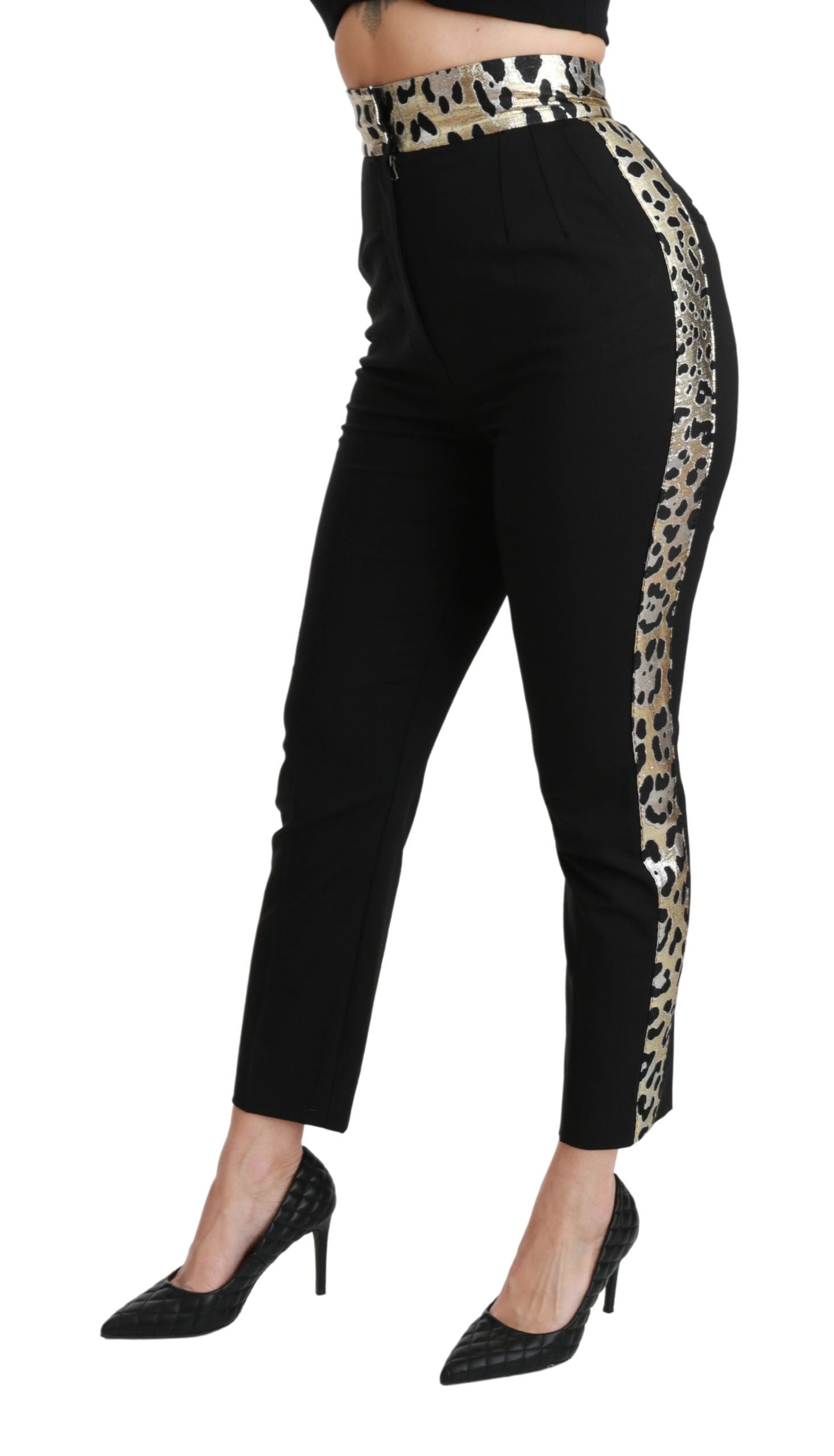 Dolce & Gabbana Gold Leopard Jacquard High Waist Women's Pants