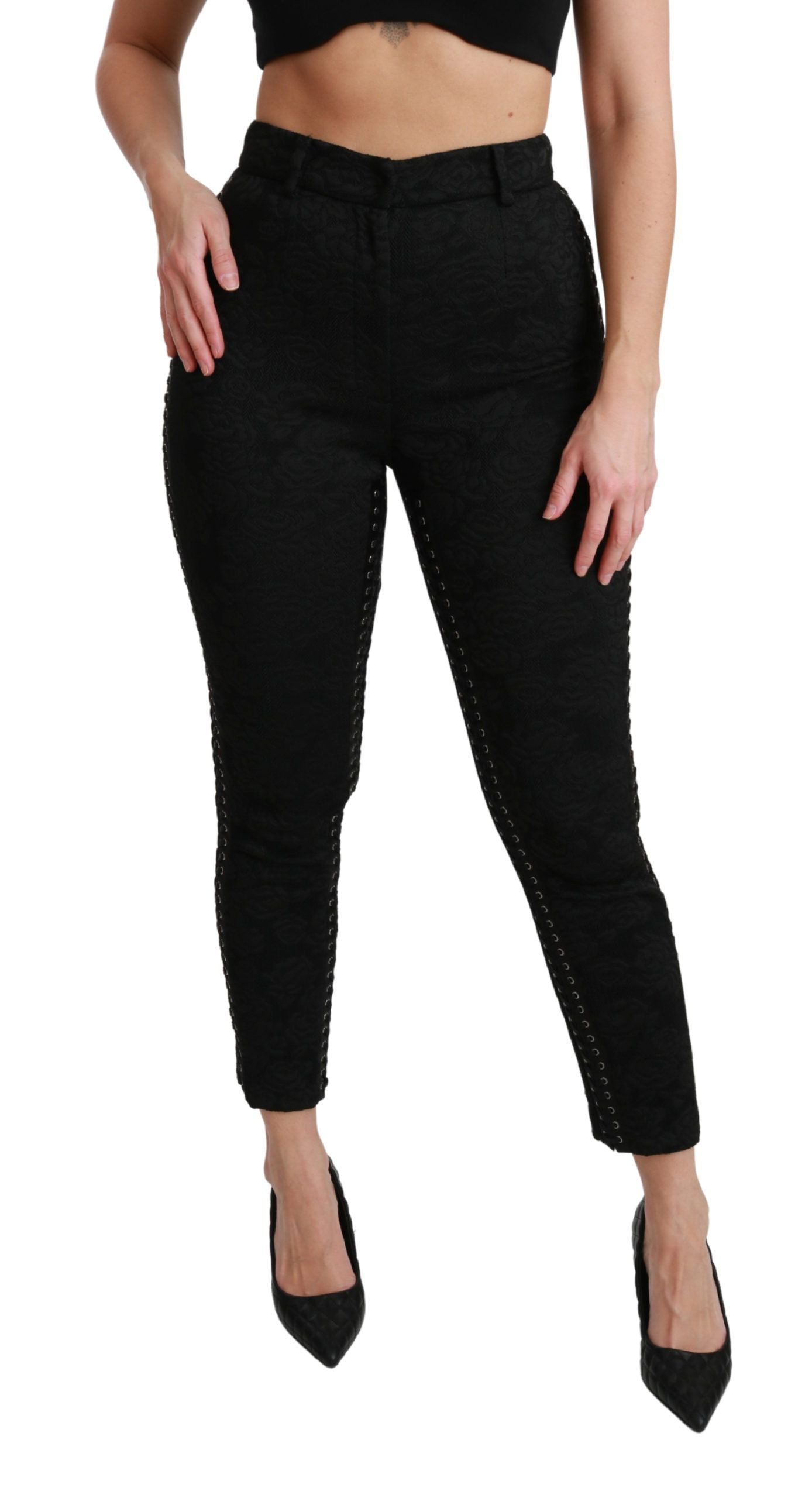 Dolce & Gabbana Black Brocade Skinny High Waist Women's Pants