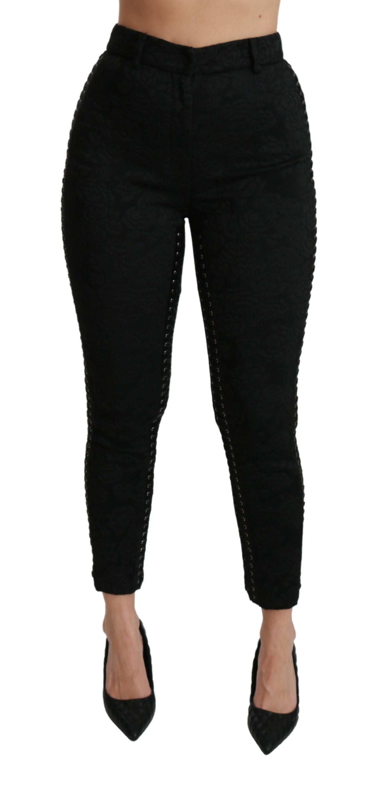 Dolce & Gabbana Elegant High Waist Skinny Black Brocade Women's Pants