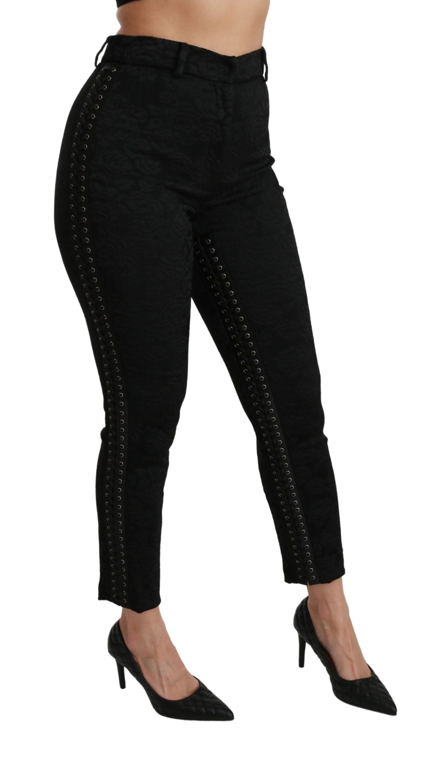 Dolce & Gabbana Elegant High Waist Skinny Black Brocade Women's Pants